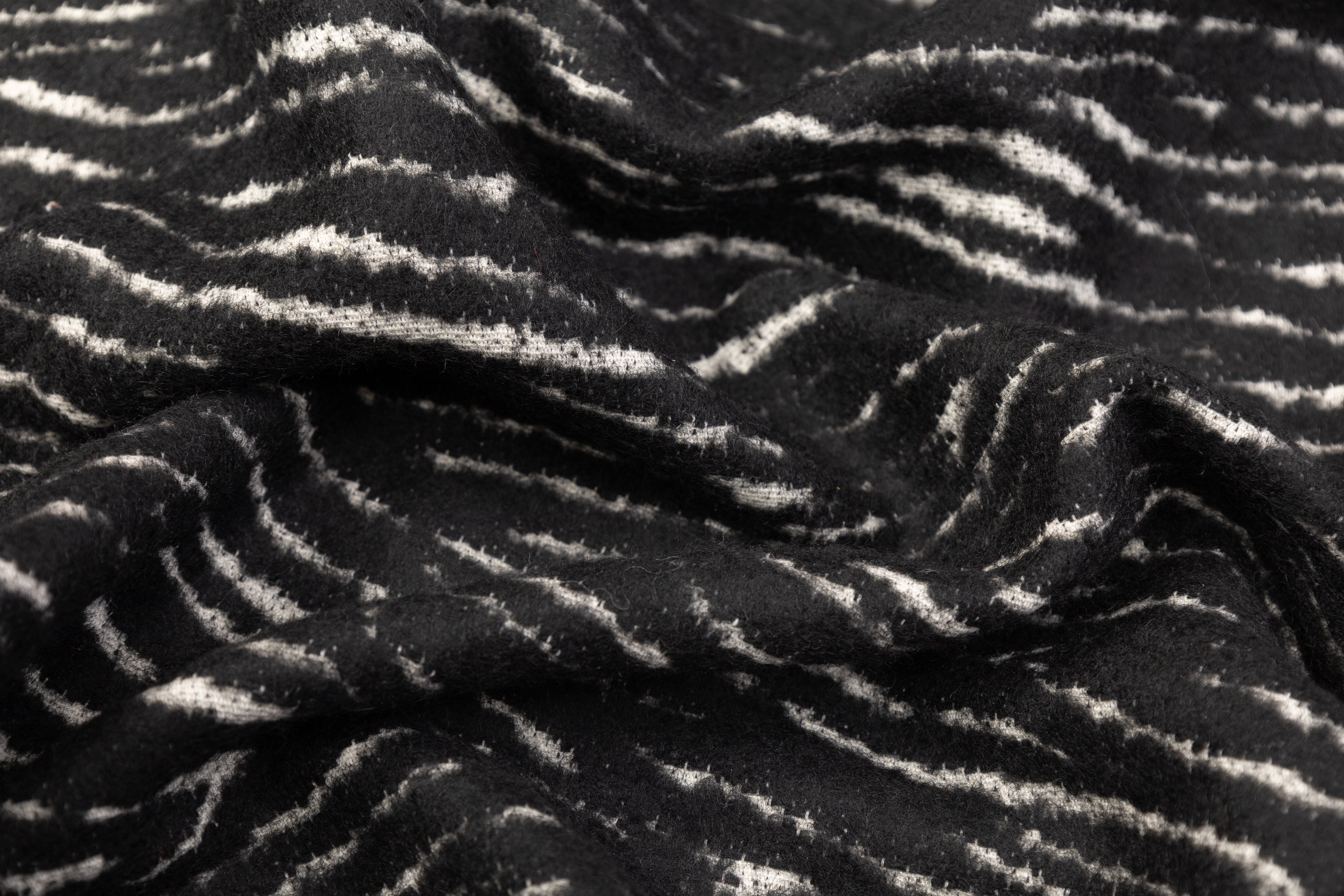 Italian Wool Brocade - Black / White