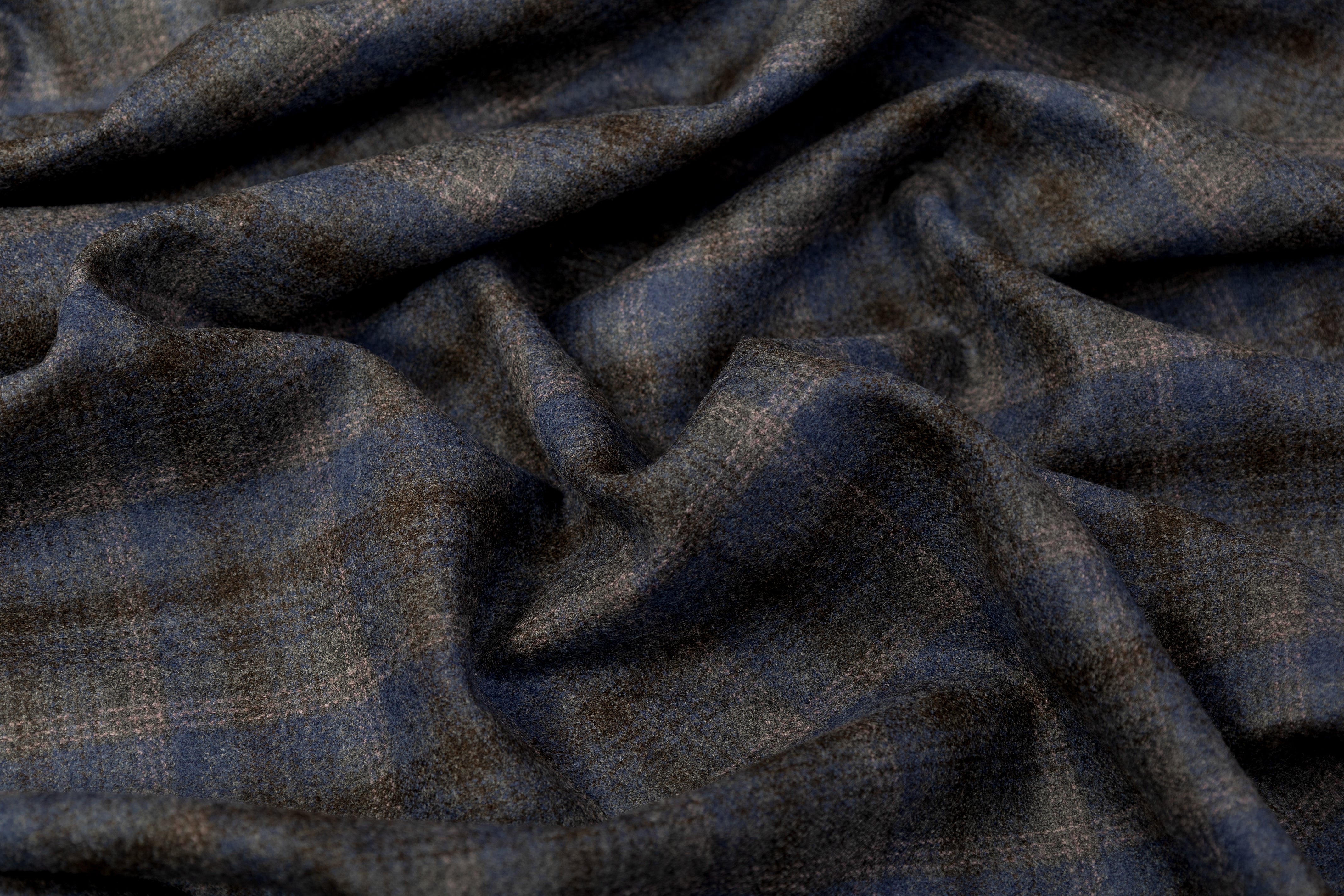 Checked Italian Flannel Wool Suiting - Blue / Gray