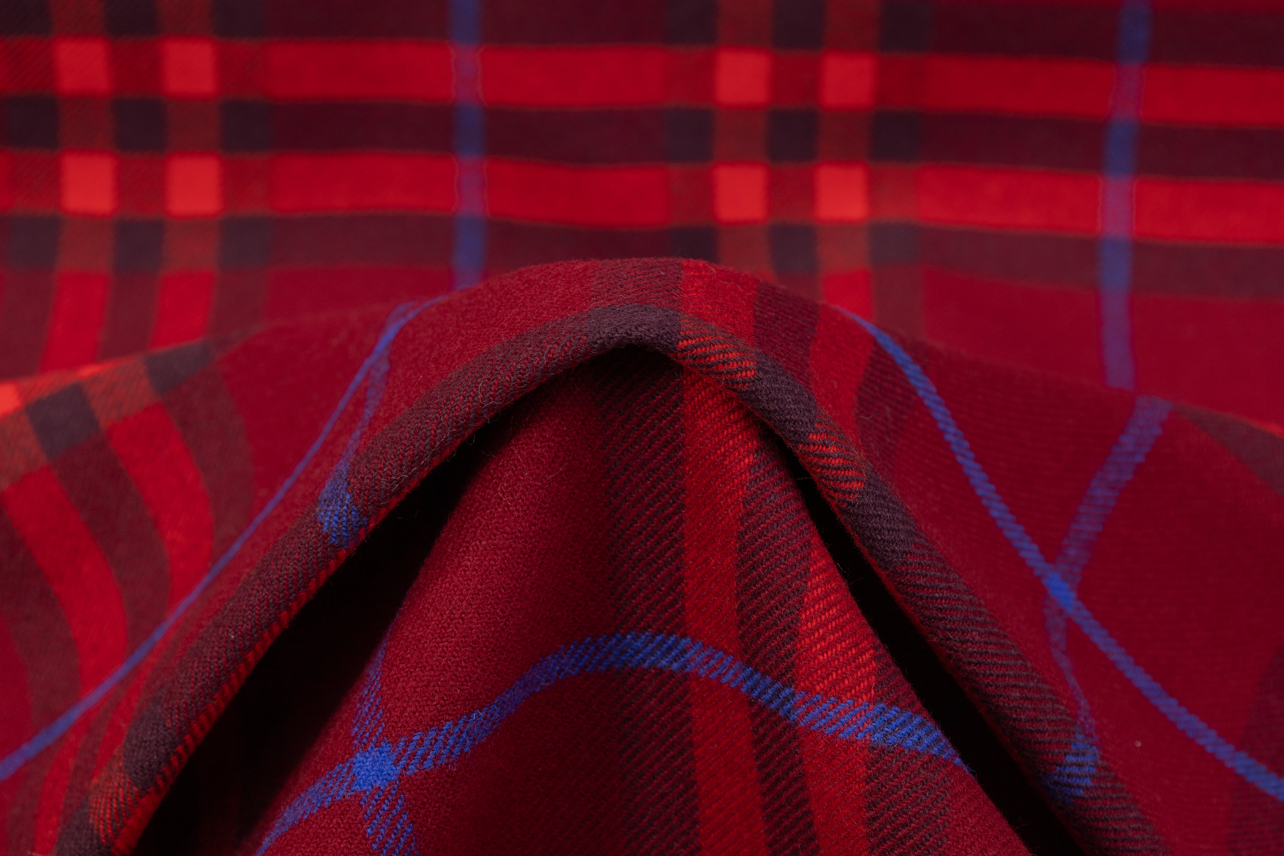 Plaid Italian Fused Wool Coating - Red