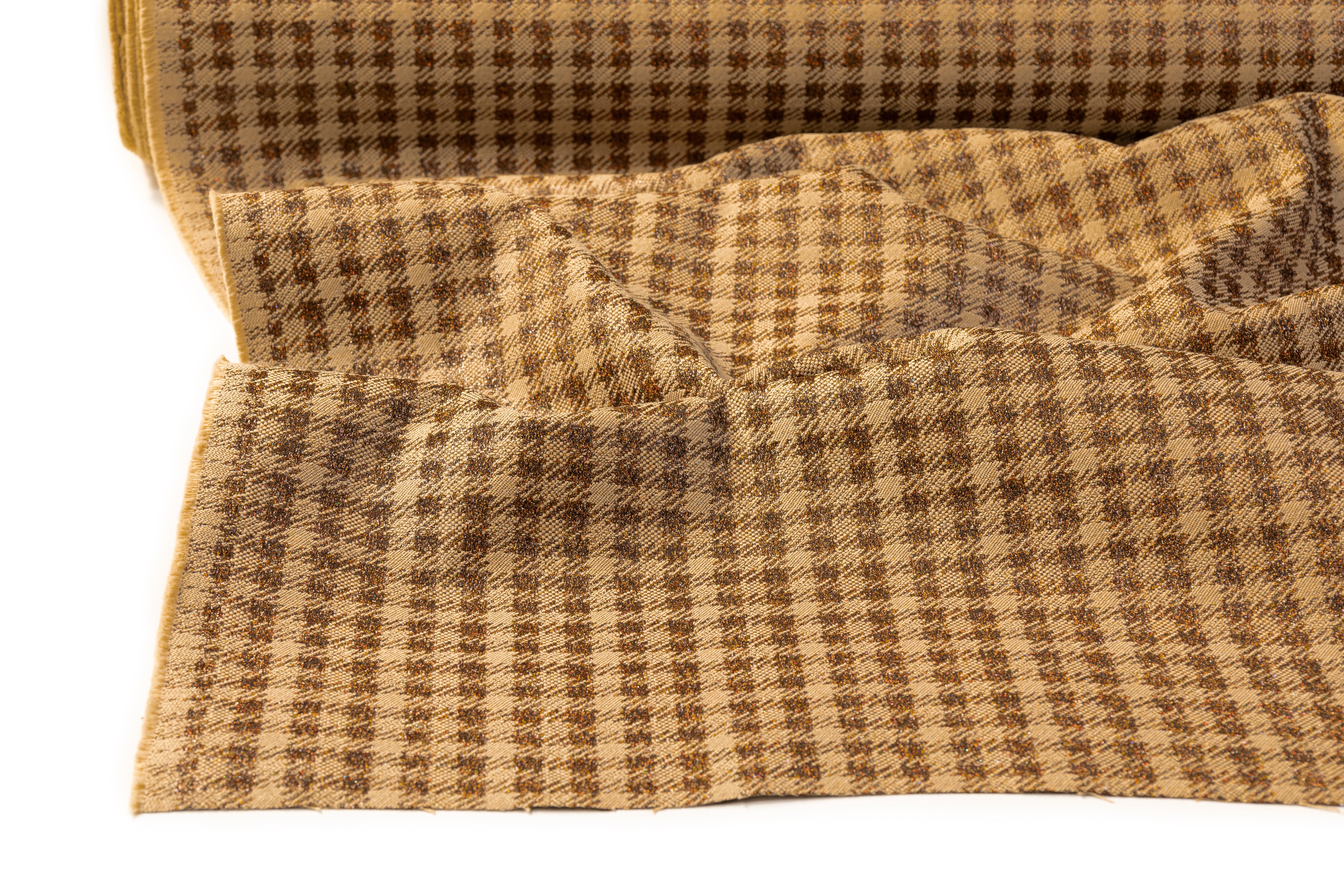 Checked Italian Metallic Cotton Brocade - Beige / Bronze