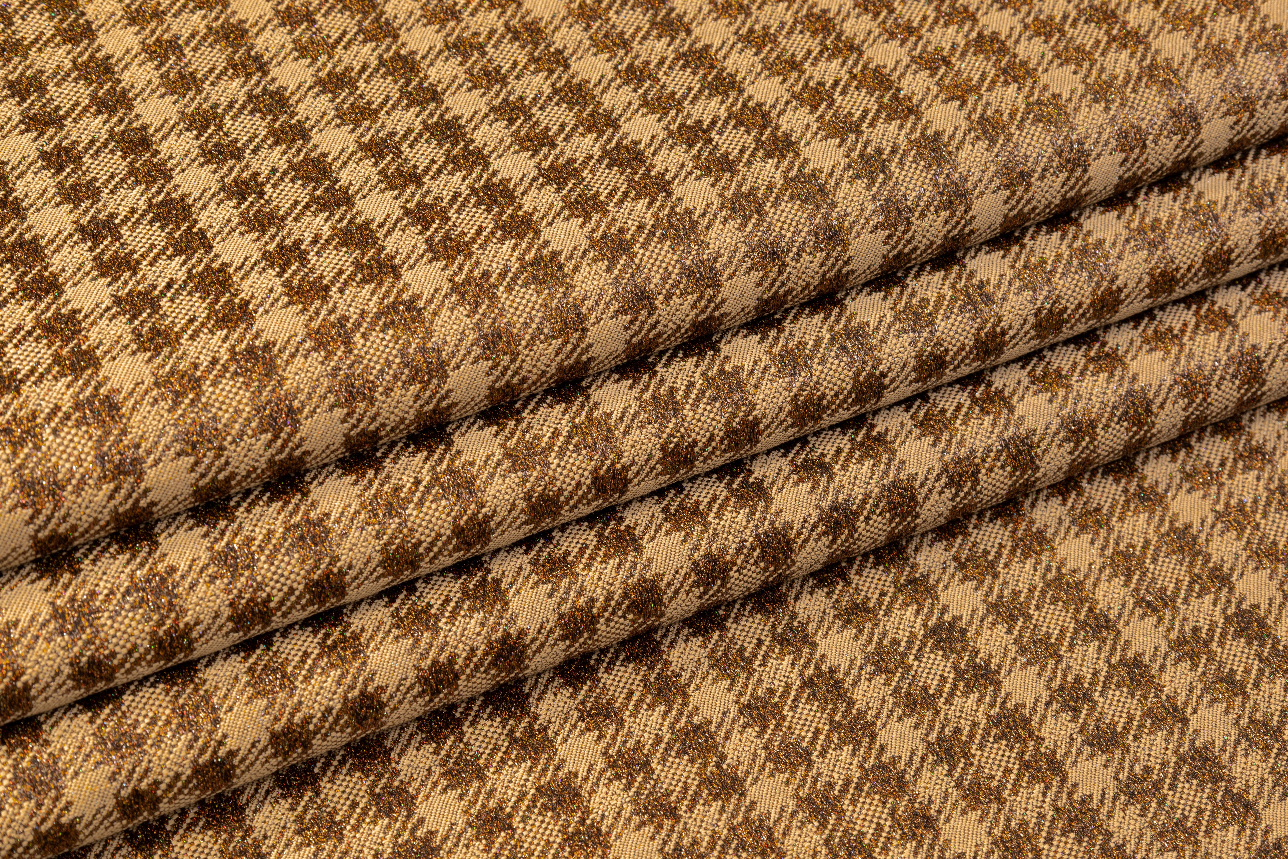 Checked Italian Metallic Cotton Brocade - Beige / Bronze