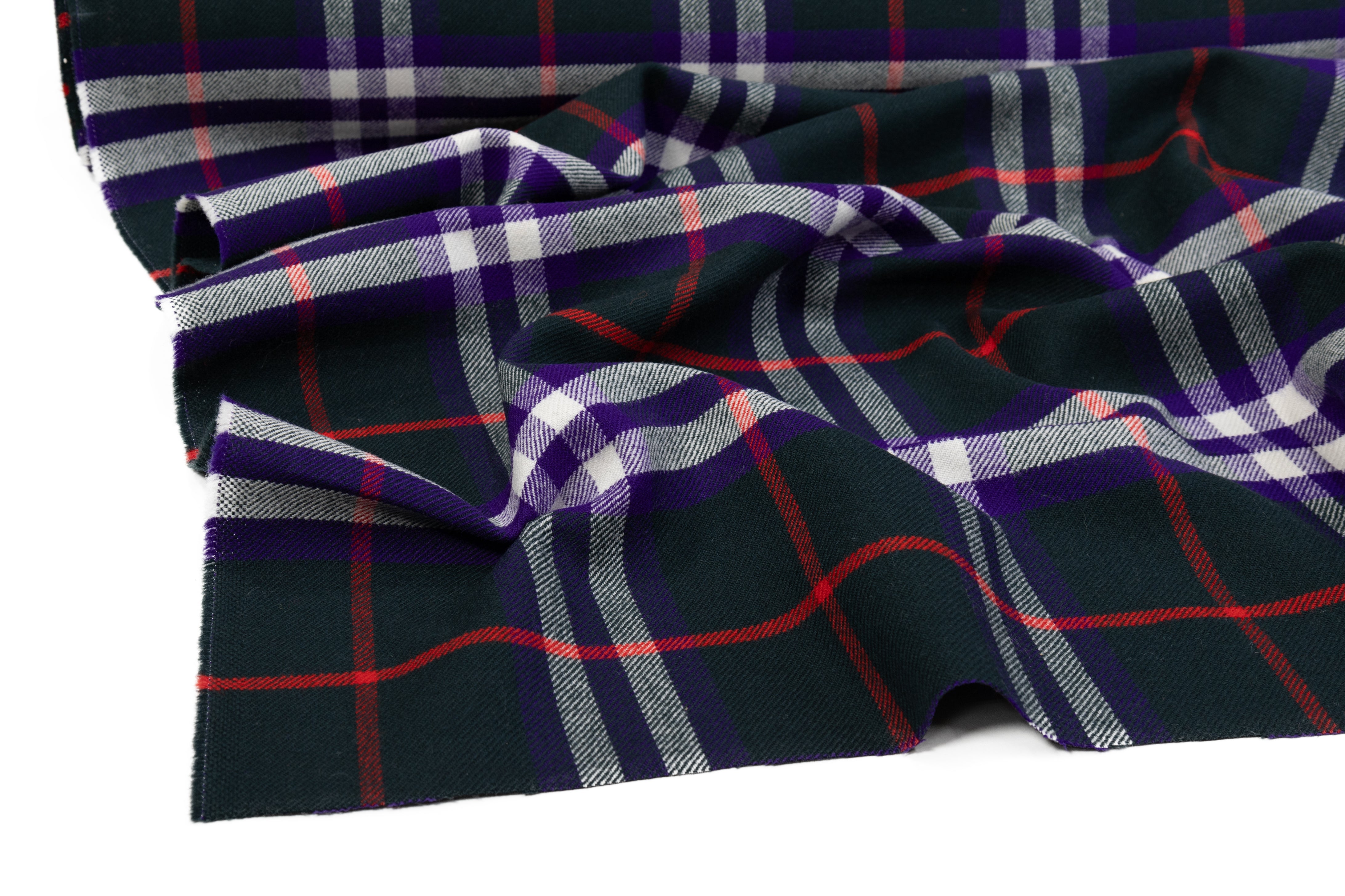 Plaid Italian Fused Wool Coating - Green / Purple / Red