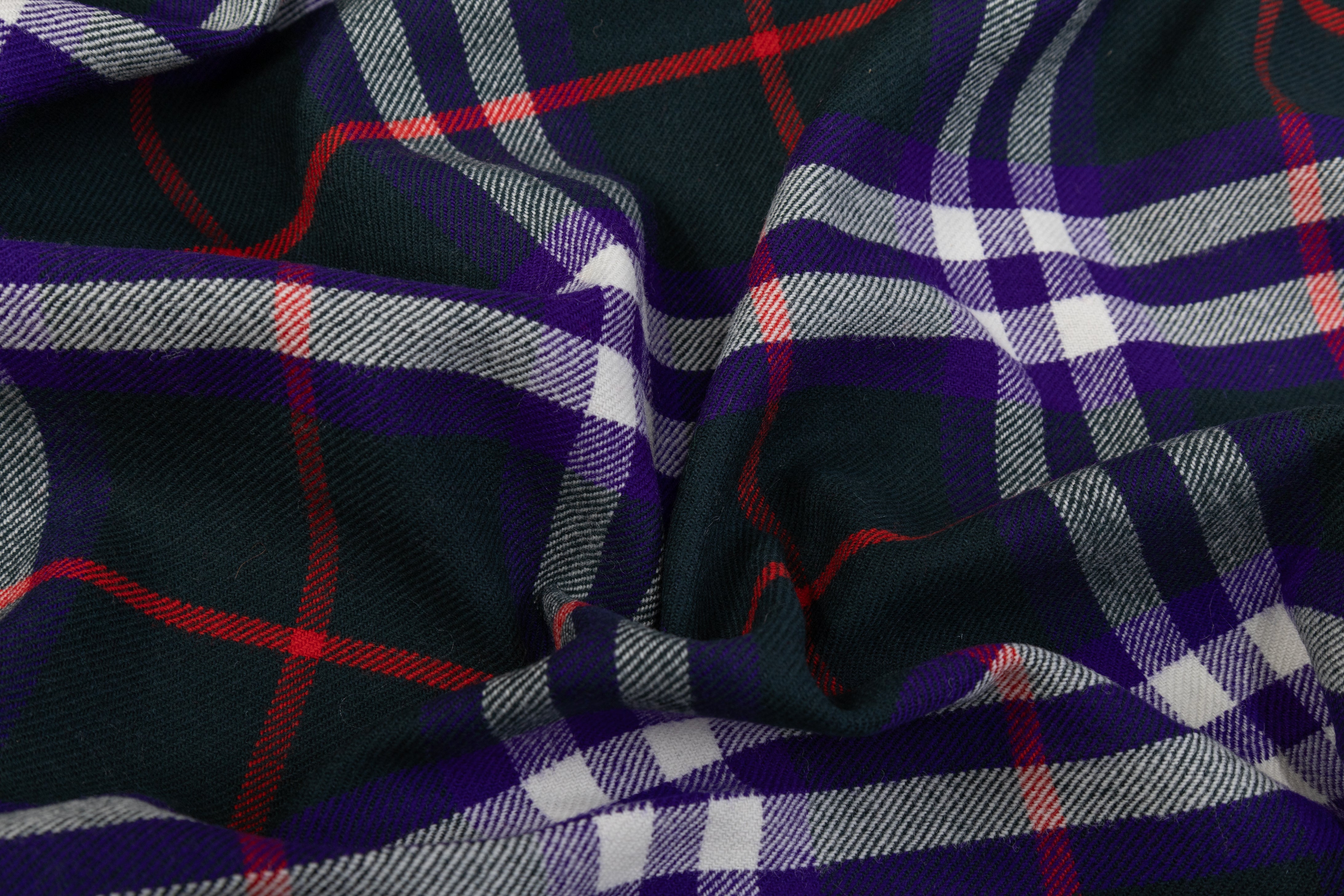 Plaid Italian Fused Wool Coating - Green / Purple / Red
