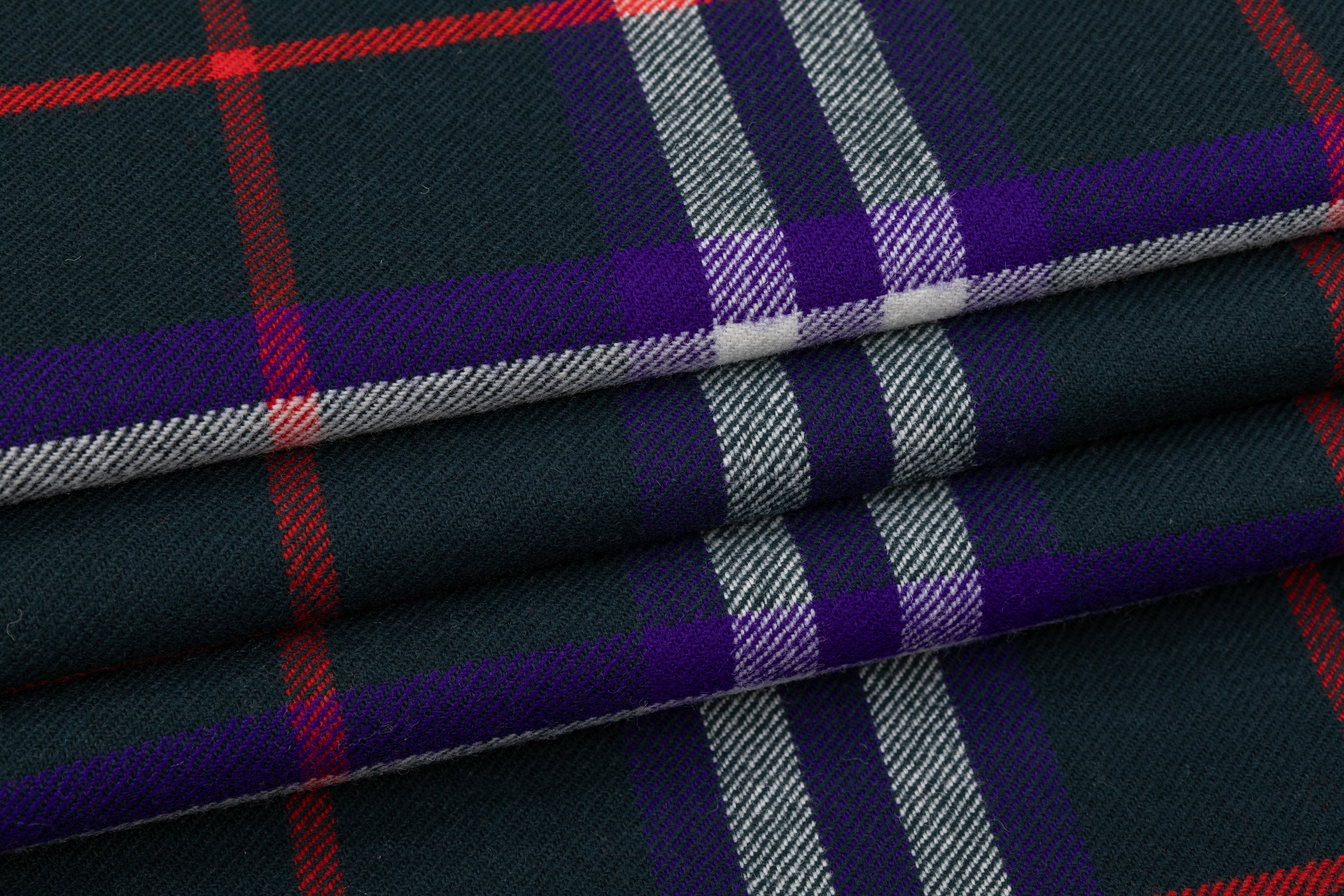 Plaid Italian Fused Wool Coating - Green / Purple / Red