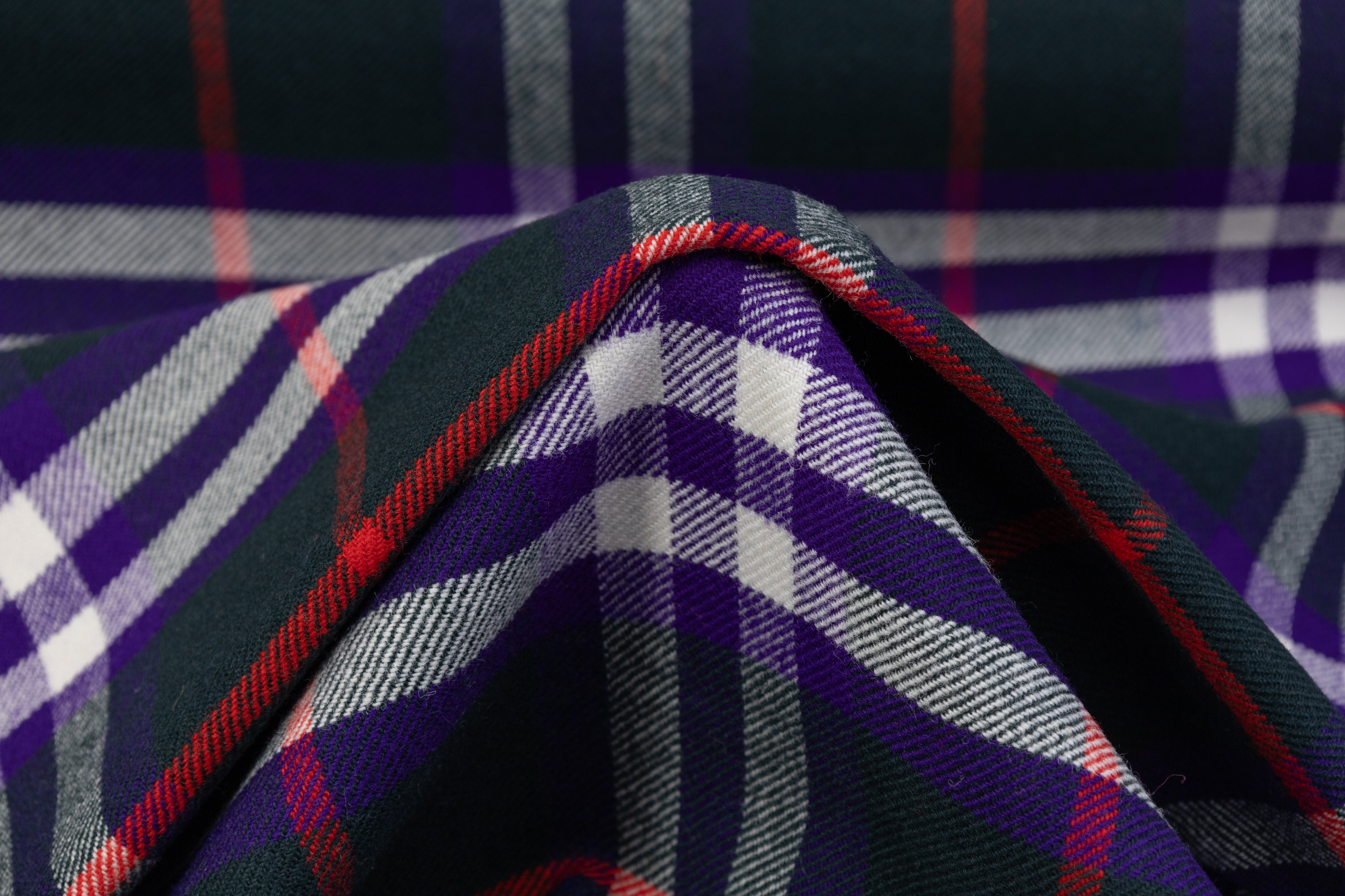 Plaid Italian Fused Wool Coating - Green / Purple / Red