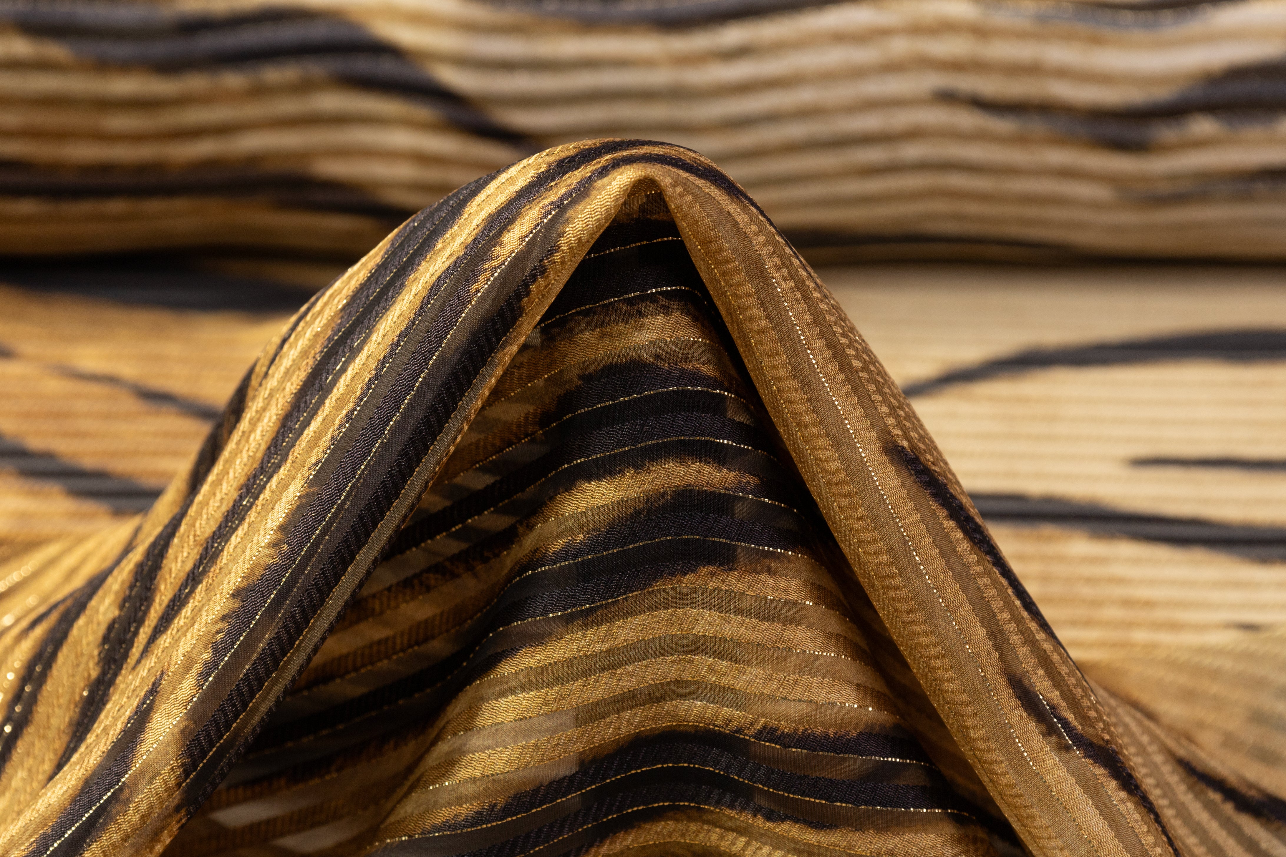 Tiger Print Italian Metallic Silk Chiffon Burnout - Gold