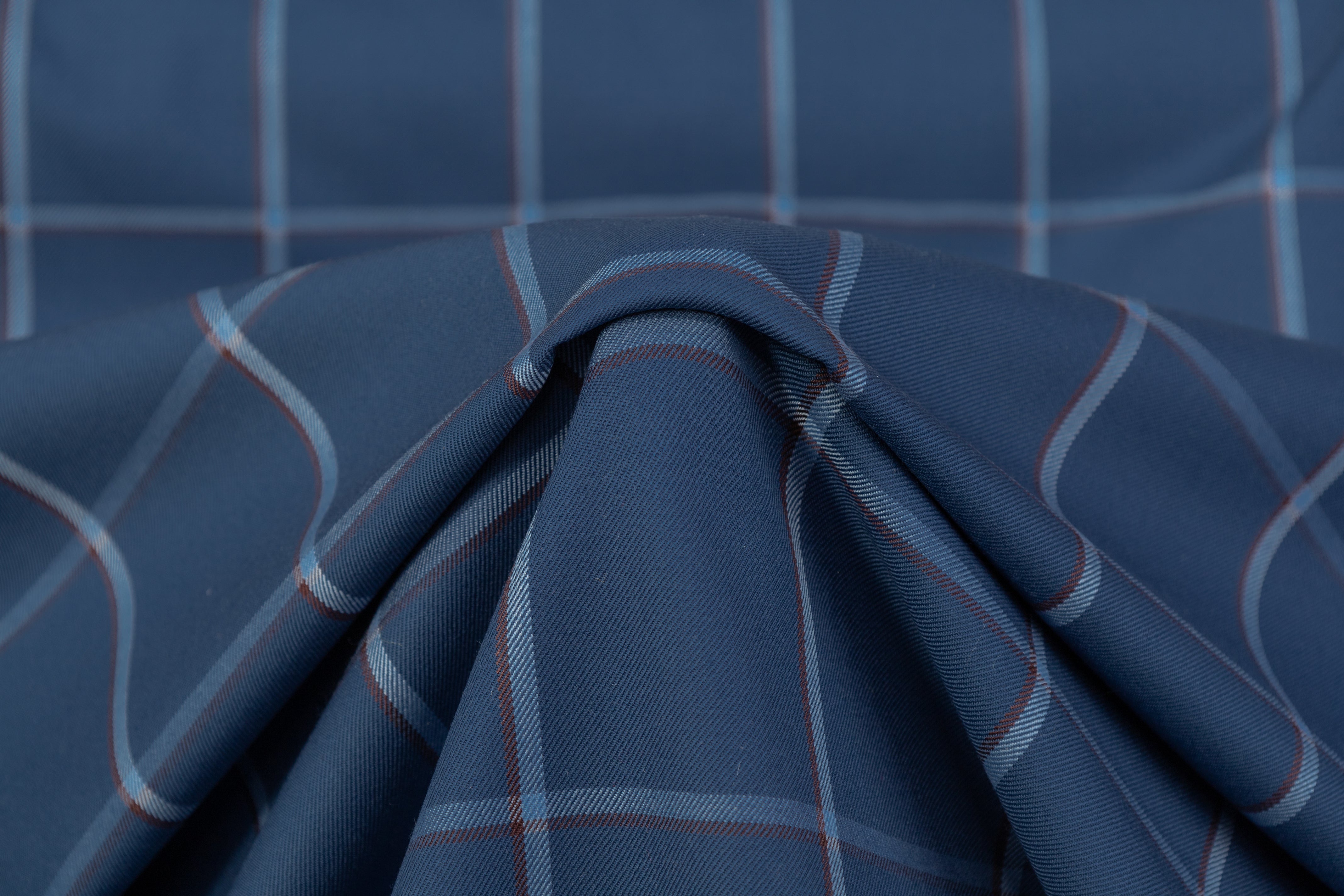 Windowpane Italian Wool Cashmere Suiting - Blue