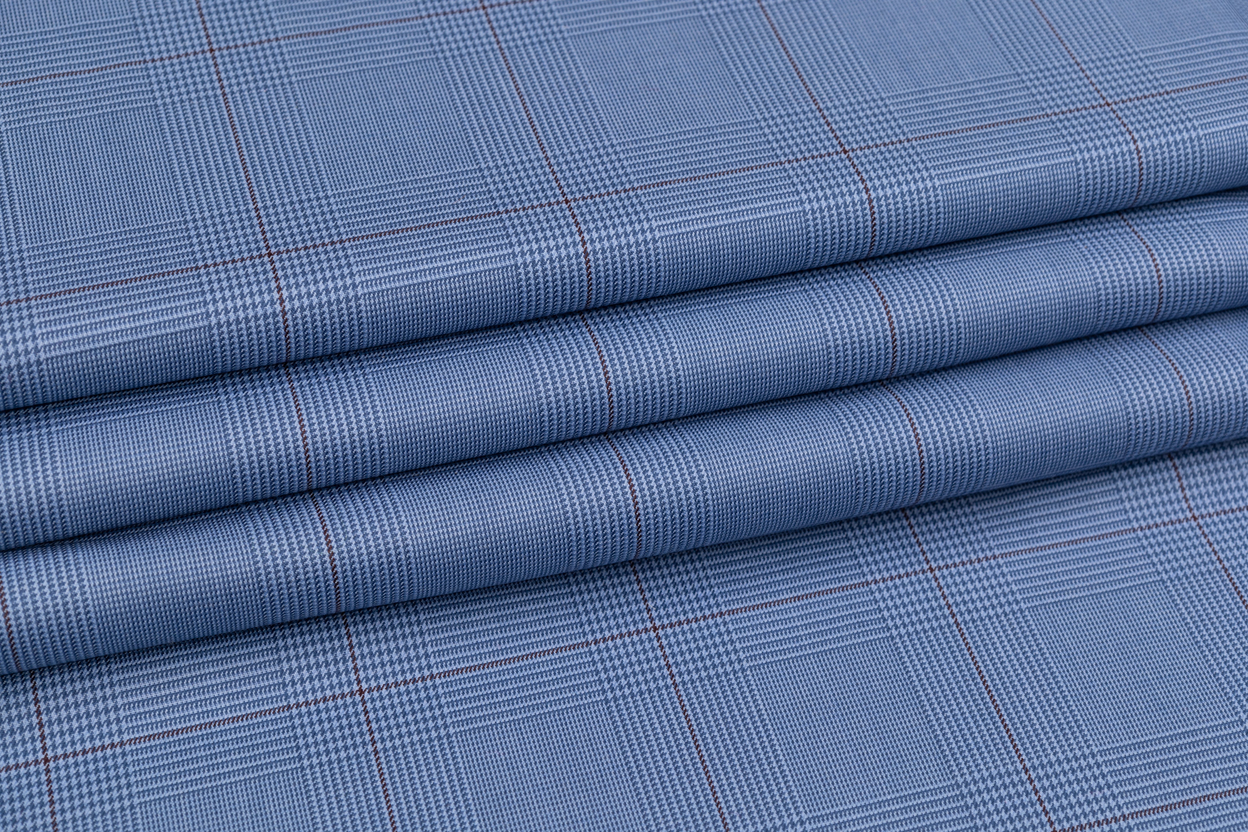 Glen Check Italian Cashmere Wool Suiting - Blue