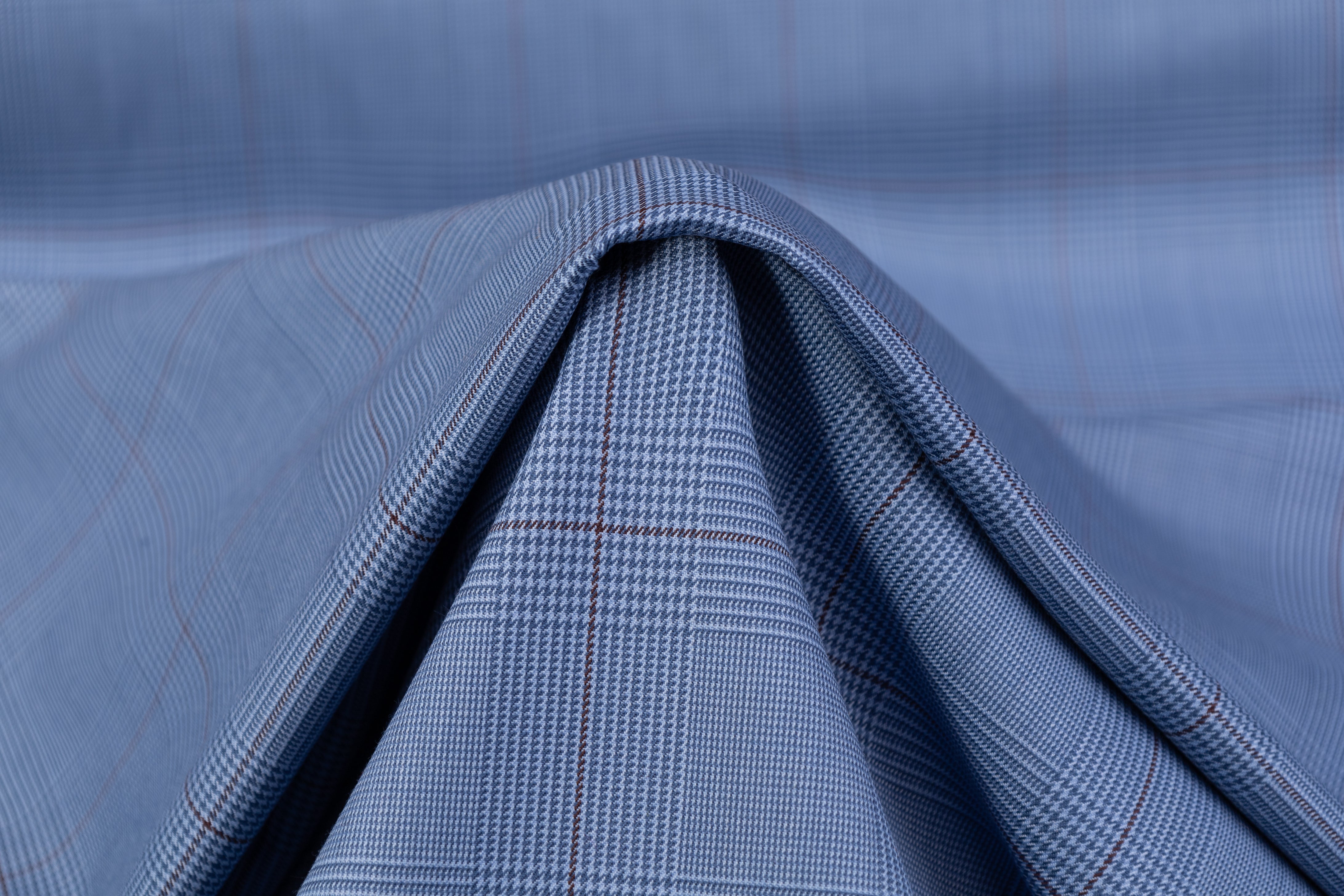 Glen Check Italian Cashmere Wool Suiting - Blue