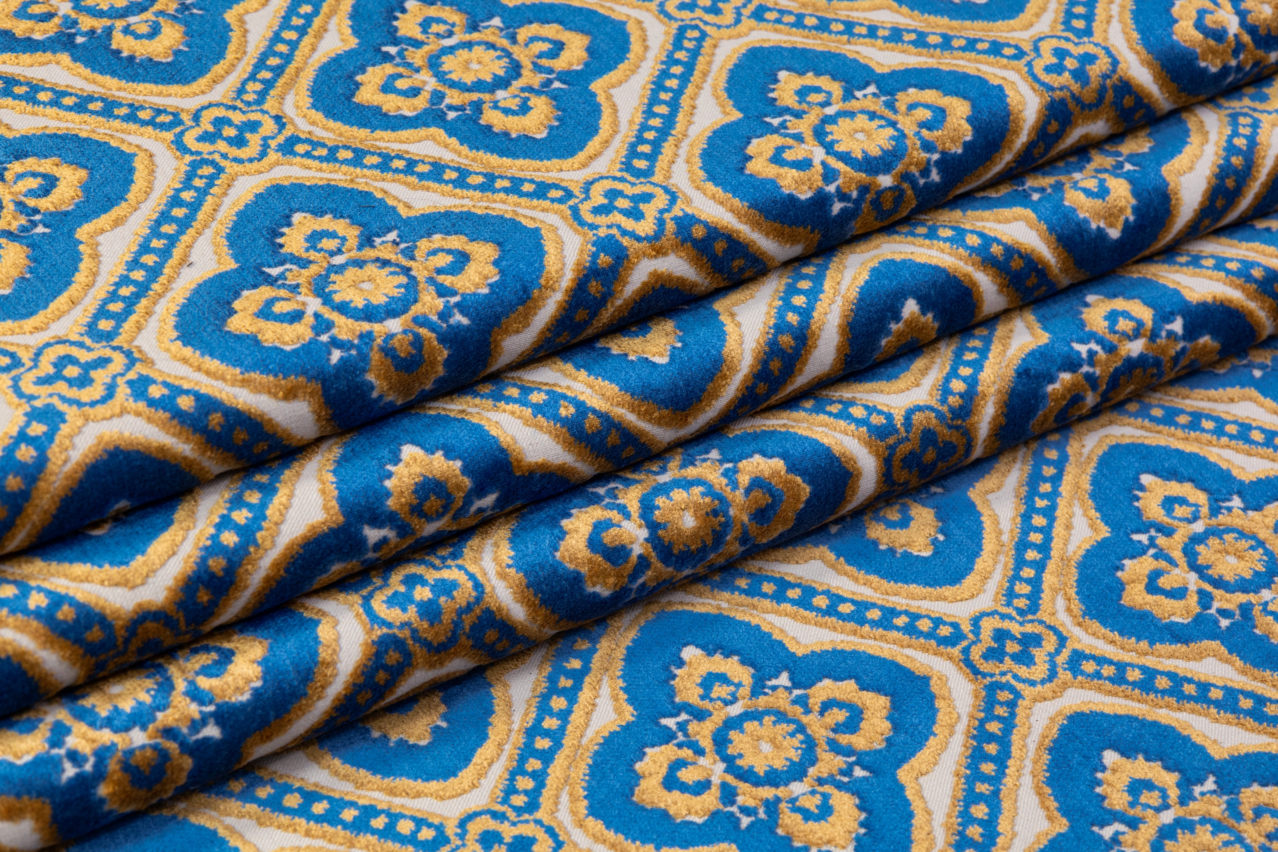 Italian Cut Upholstery Velvet - Blue / Gold