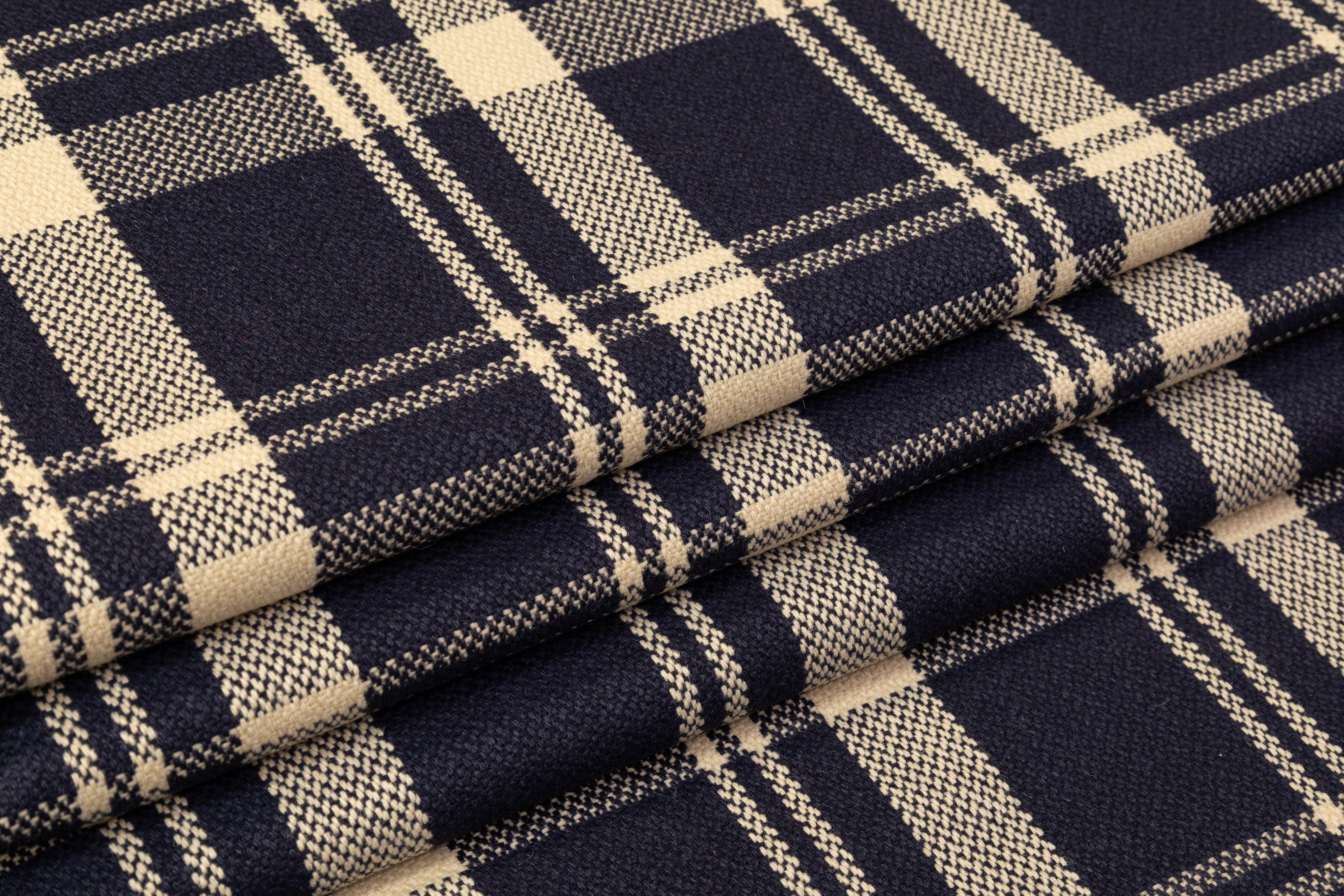 Plaid Italian Wool Coating - Navy / Cream