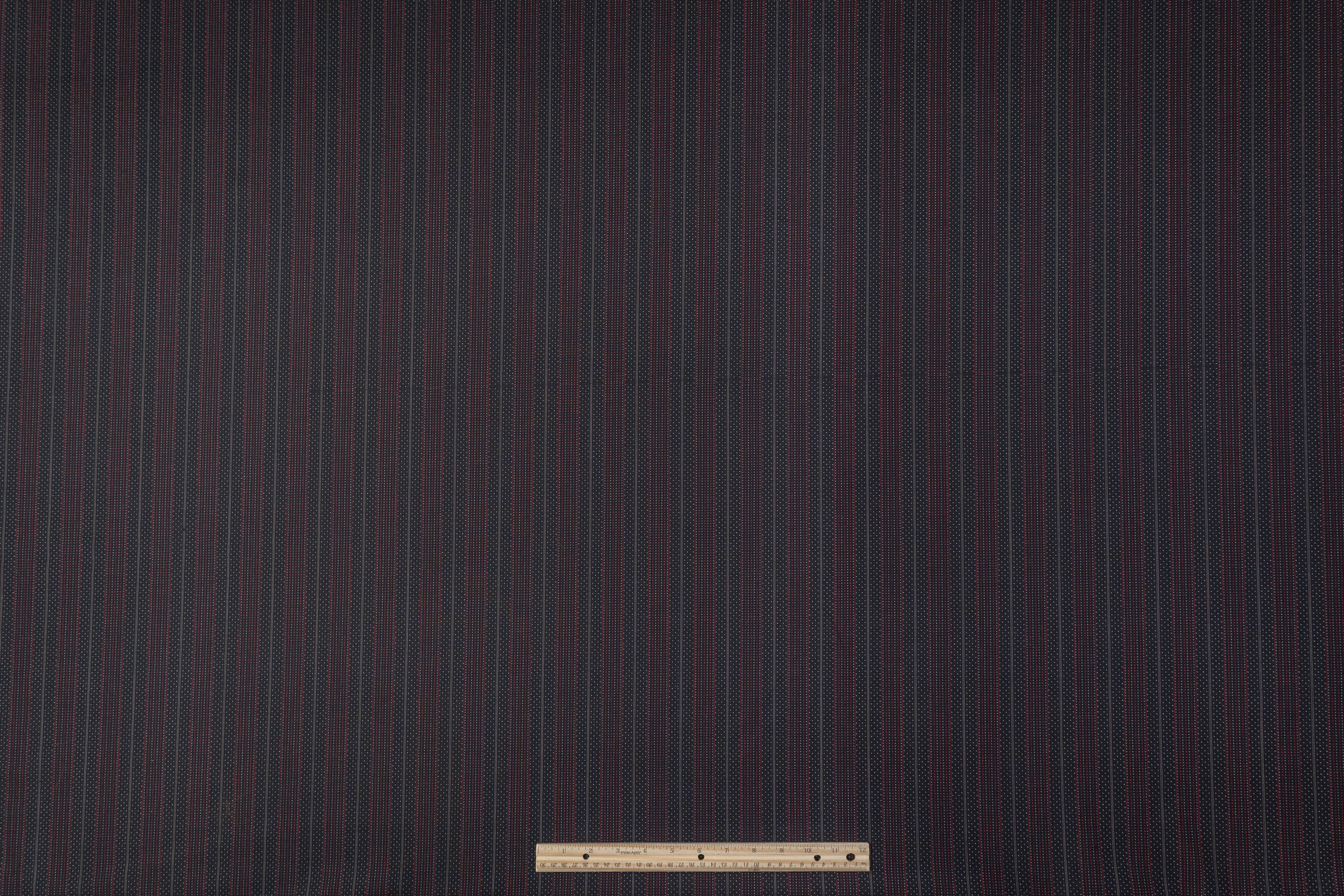 Embroidered Italian Wool Suiting - Black / Red