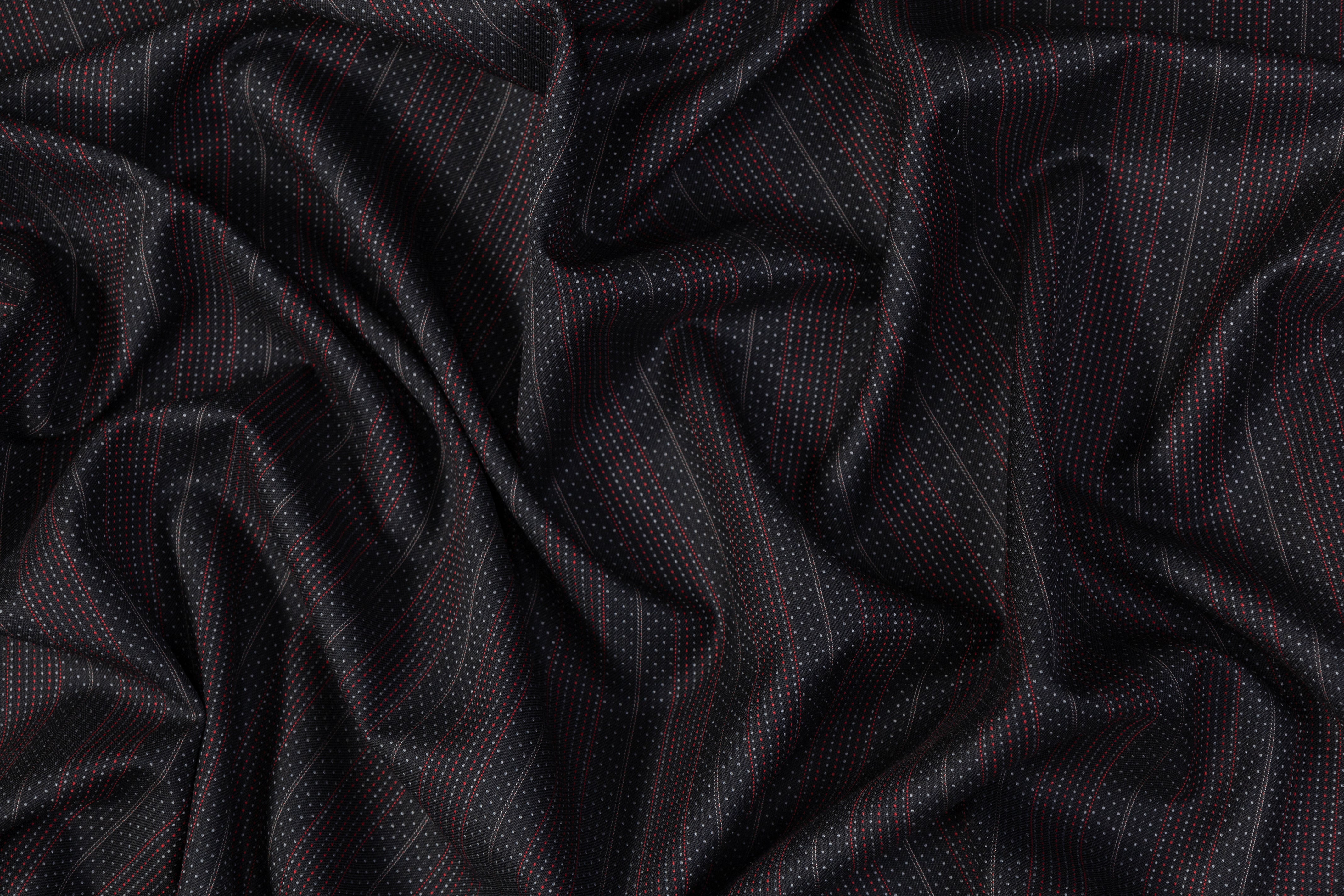 Embroidered Italian Wool Suiting - Black / Red