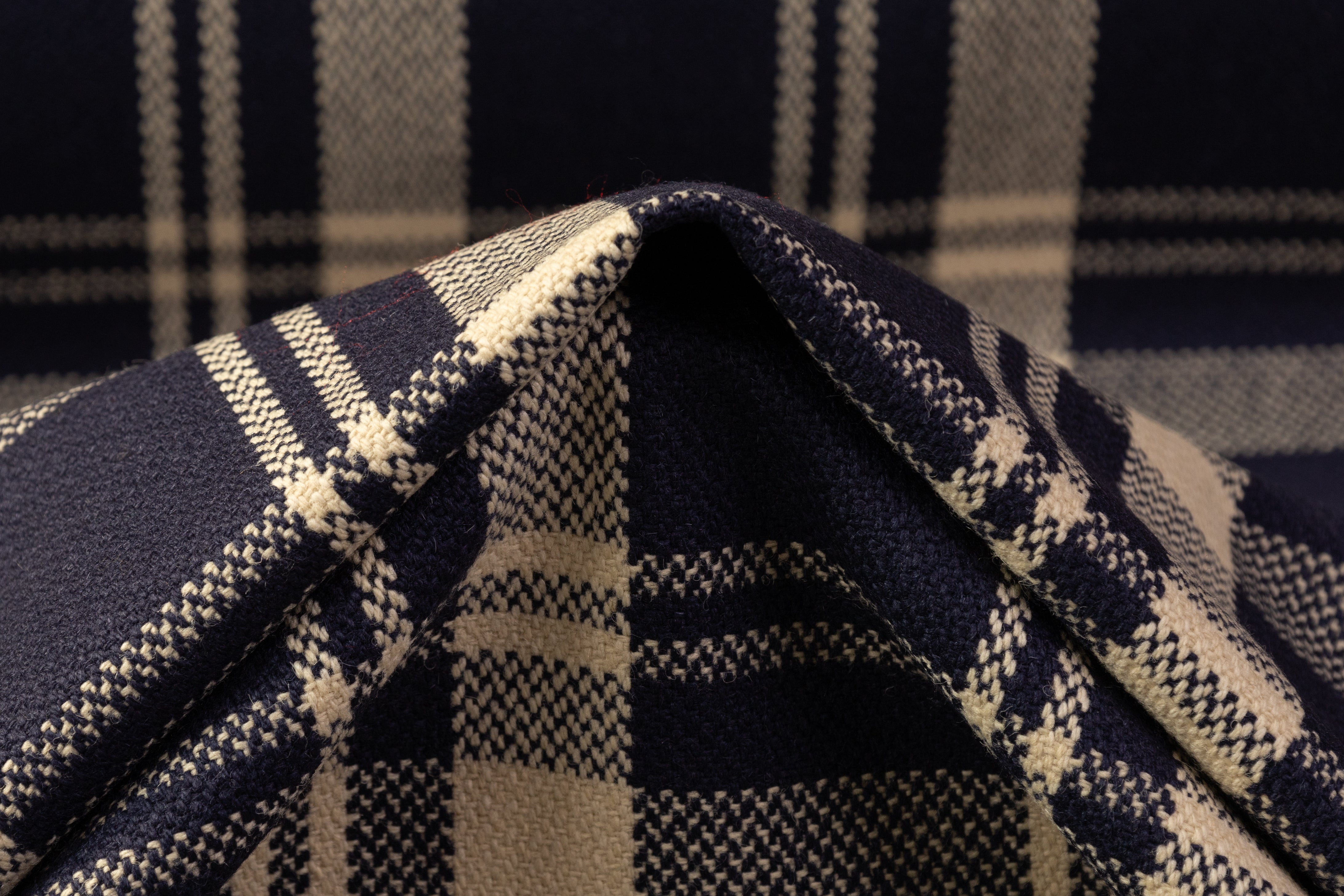 Plaid Italian Wool Coating - Navy / Cream