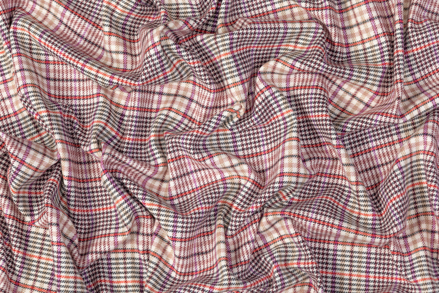 Checked Italian Cotton Wool Blend Suiting - Pink