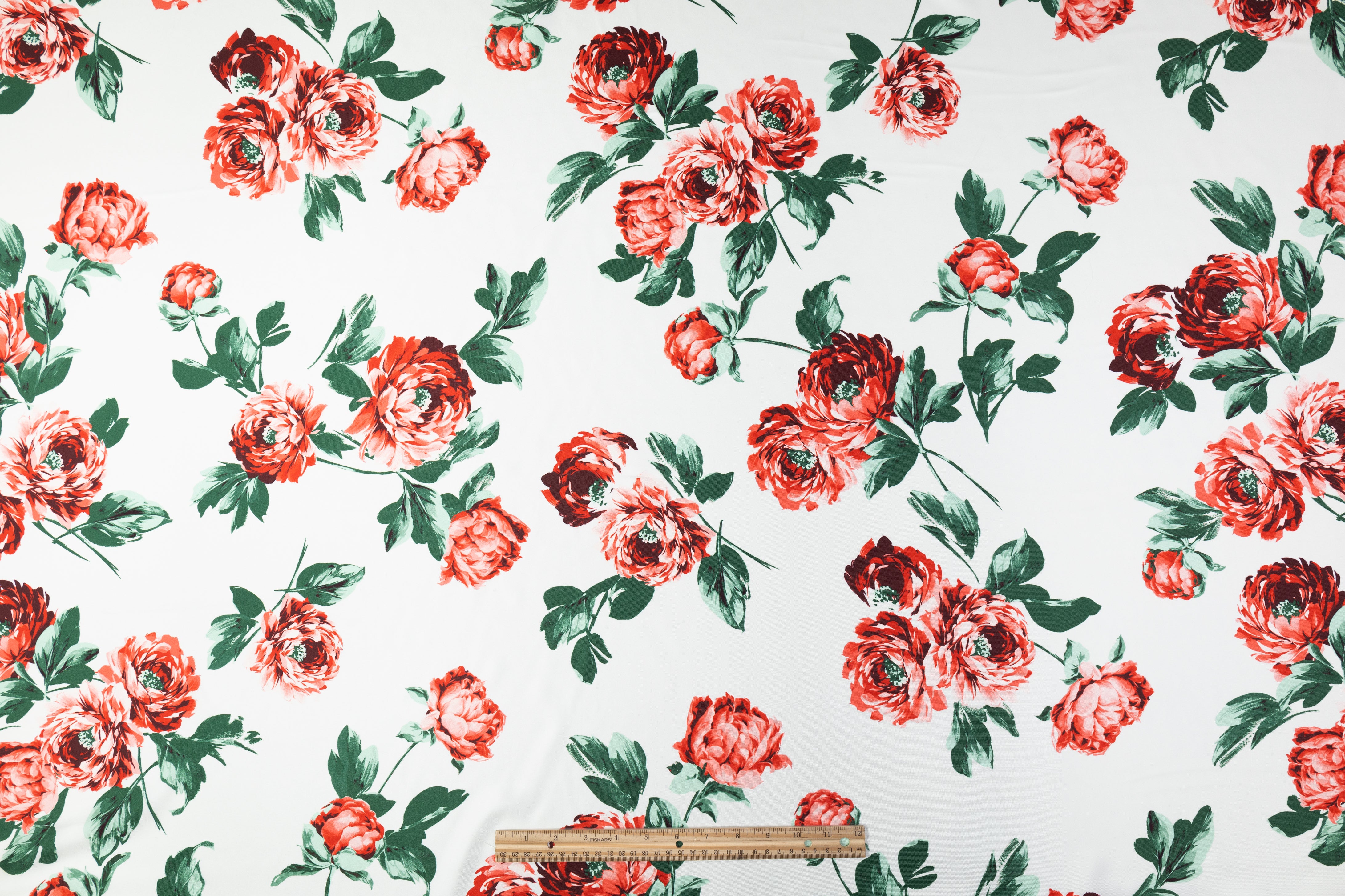 Emanuel Ungaro - Floral Italian Silk Twill - White / Red / Green