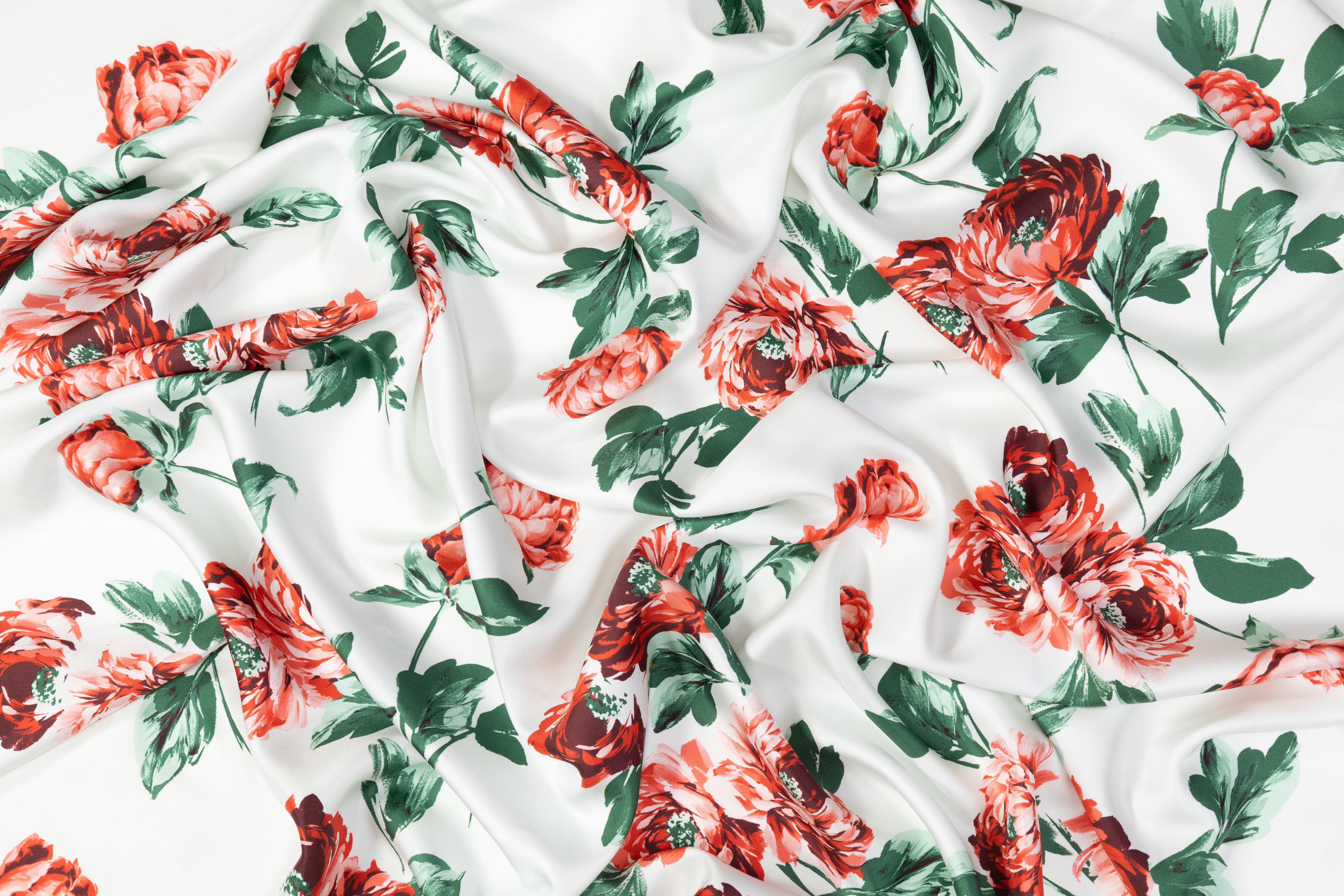 Emanuel Ungaro - Floral Italian Silk Twill - White / Red / Green