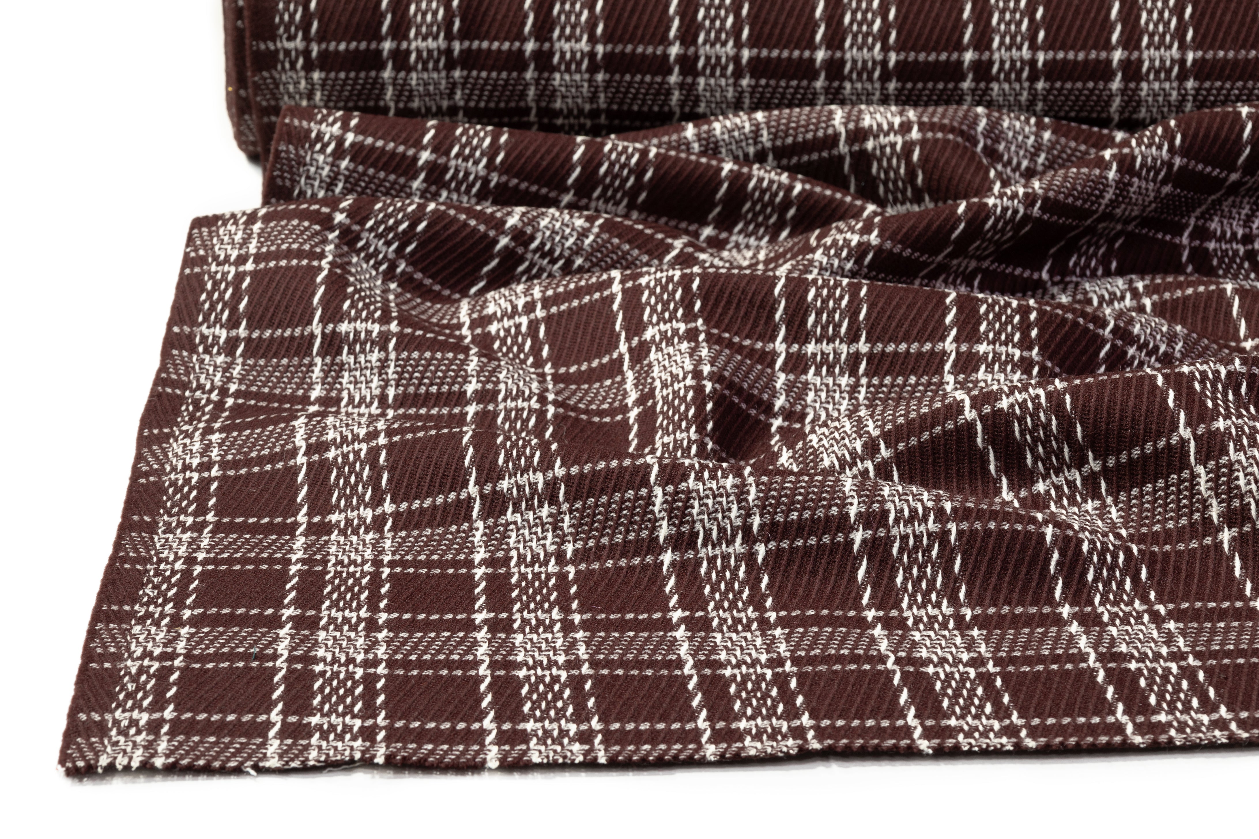 Plaid Textured Italian Wool Coating - Burgundy / White