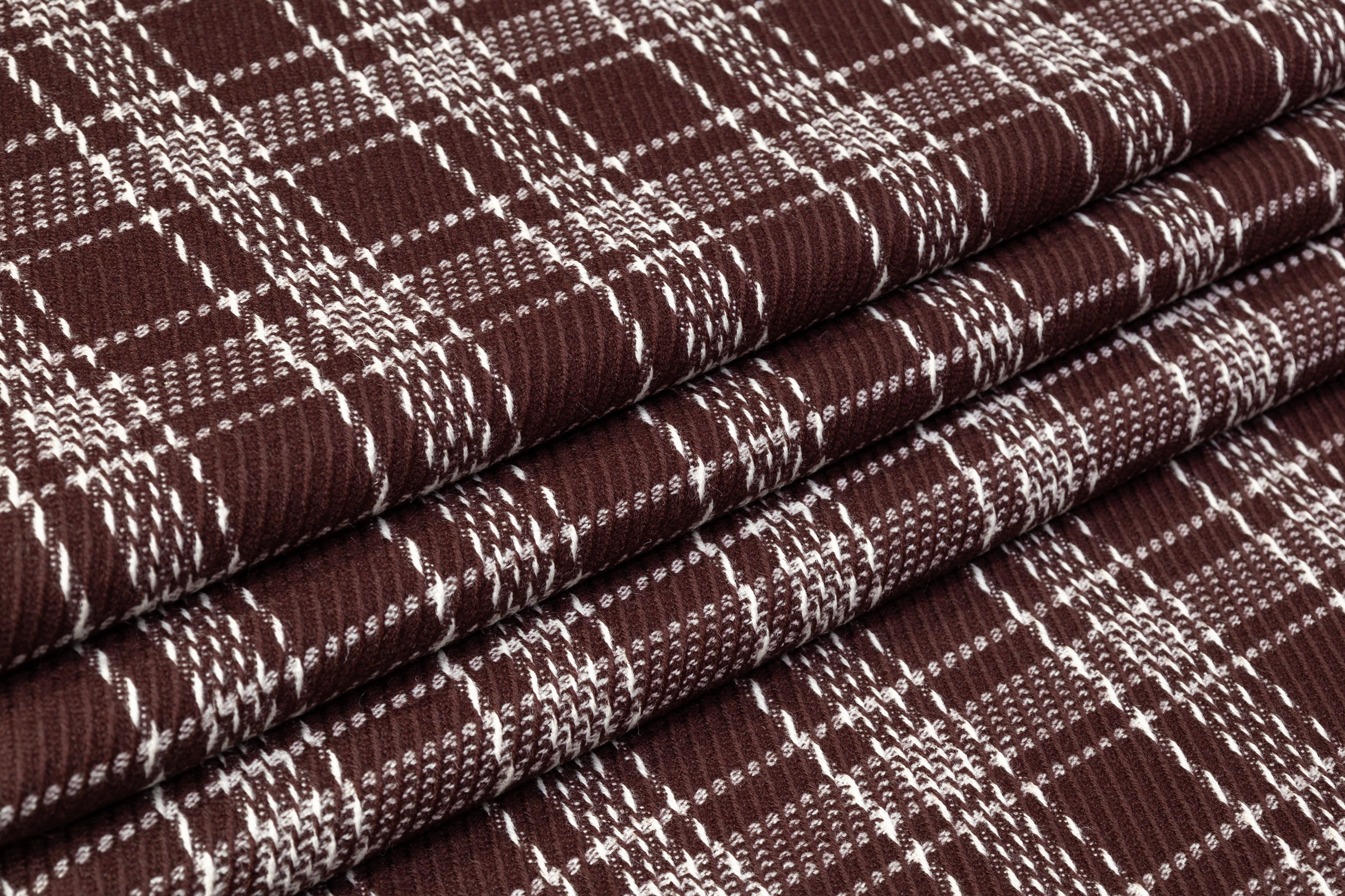 Plaid Textured Italian Wool Coating - Burgundy / White