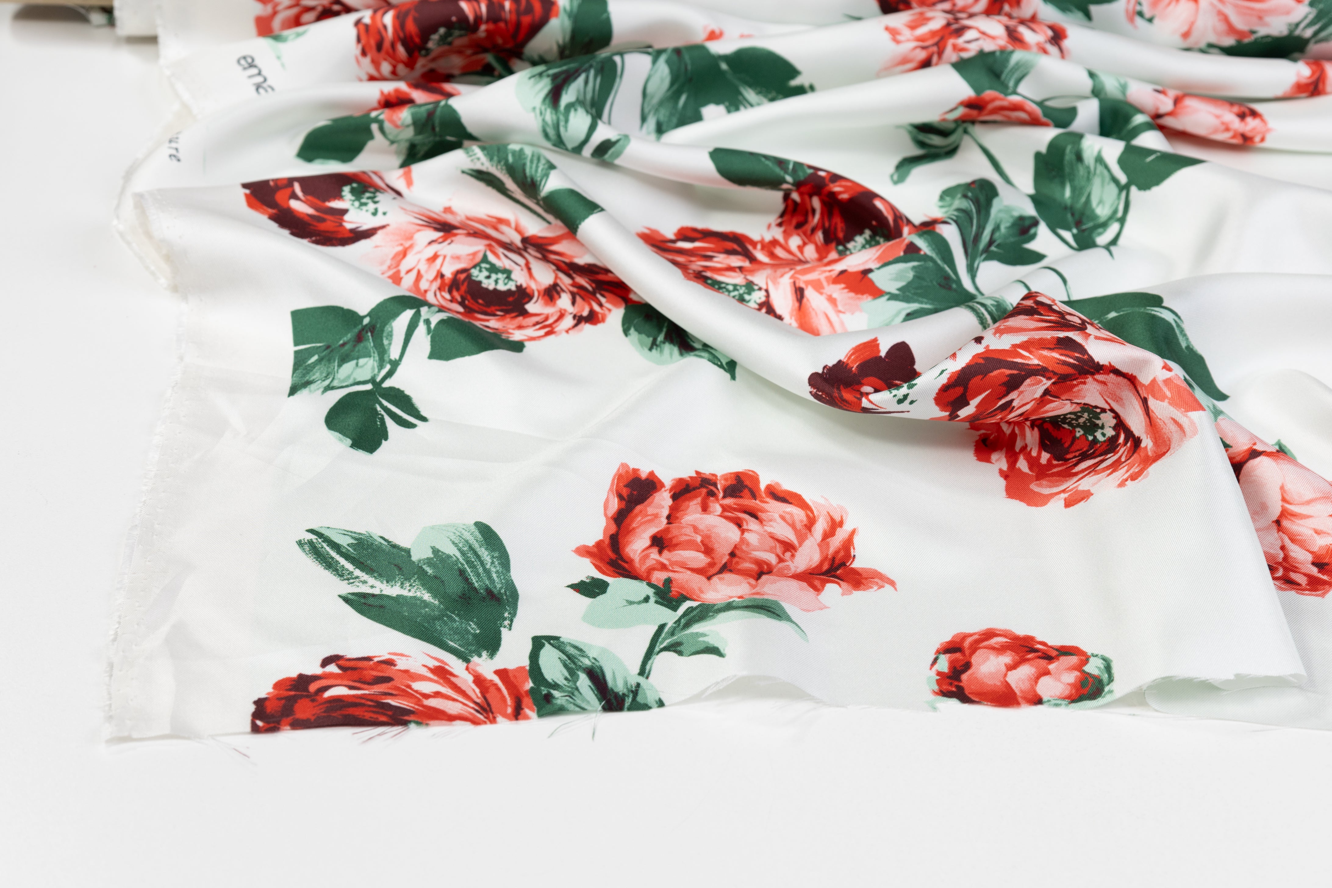 Emanuel Ungaro - Floral Italian Silk Twill - White / Red / Green