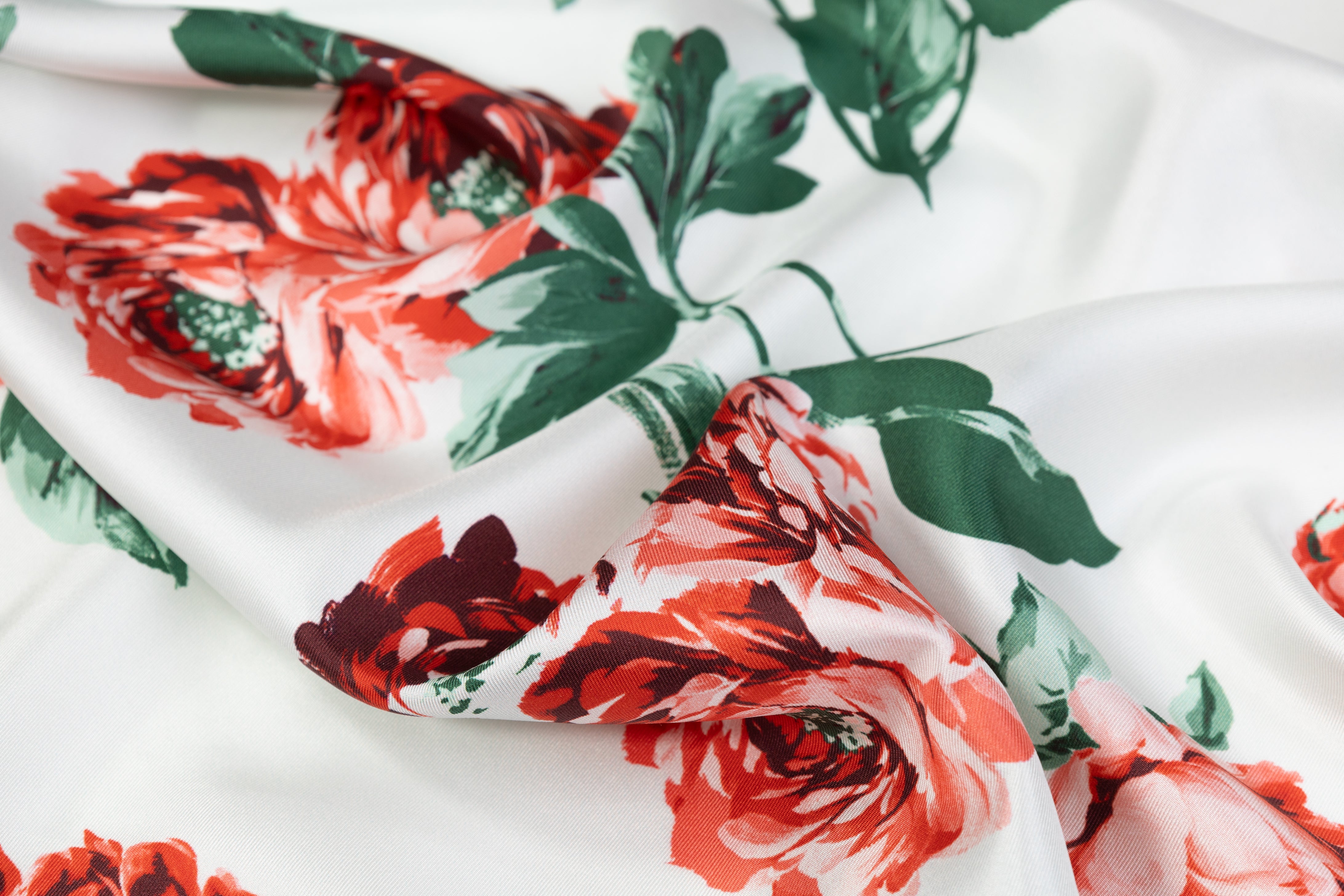 Emanuel Ungaro - Floral Italian Silk Twill - White / Red / Green