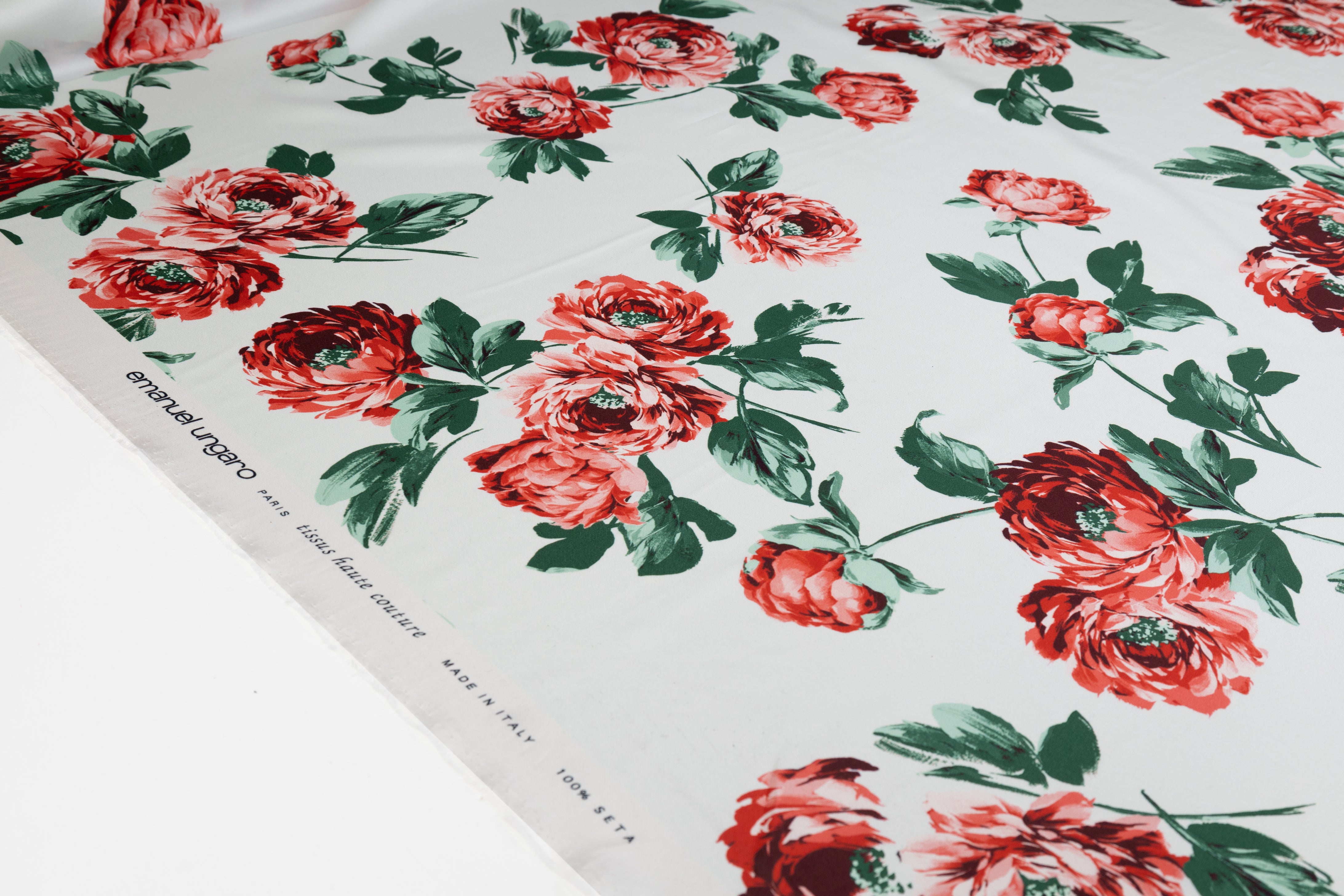 Emanuel Ungaro - Floral Italian Silk Twill - White / Red / Green