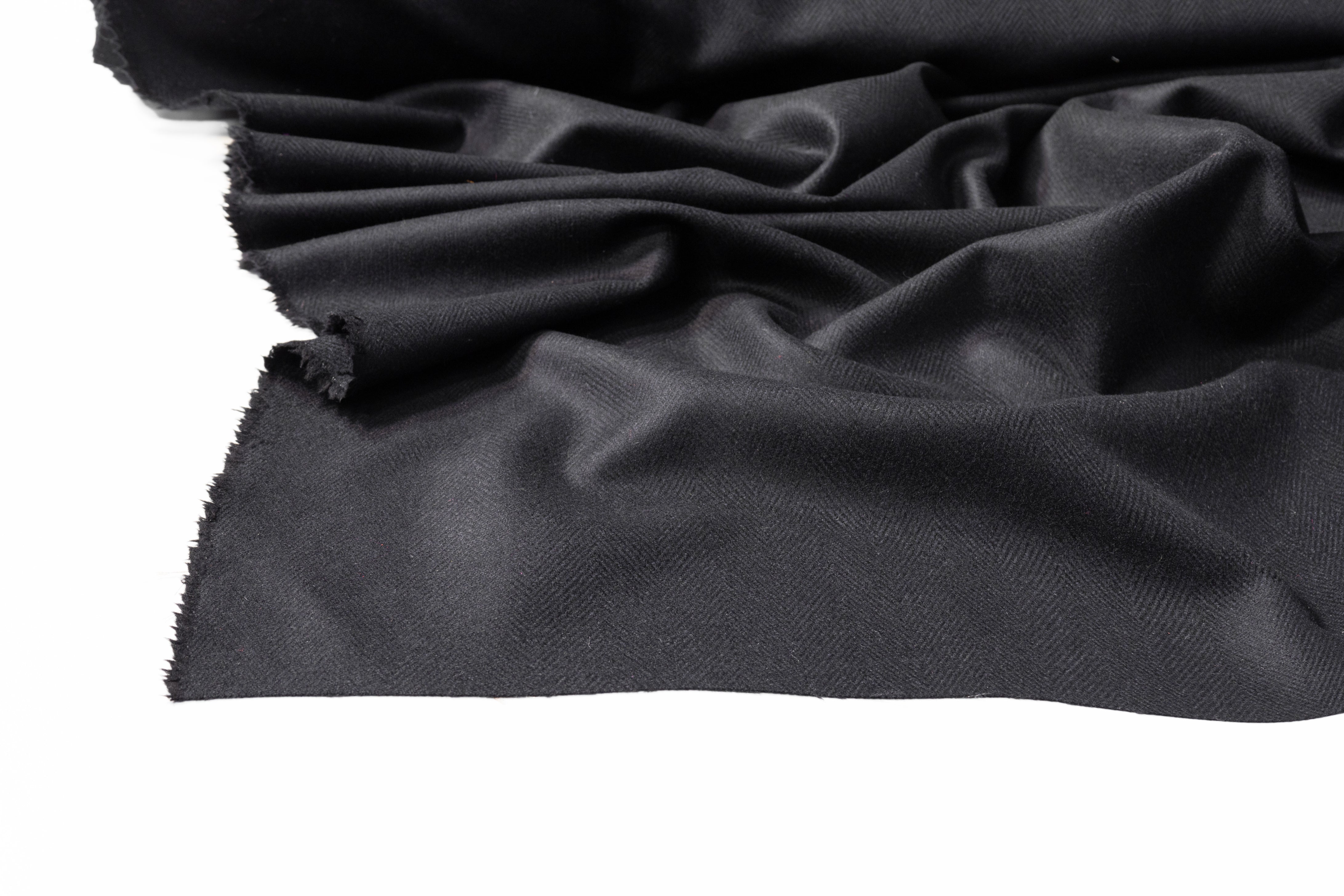 Herringbone Italian Wool Coating - Black