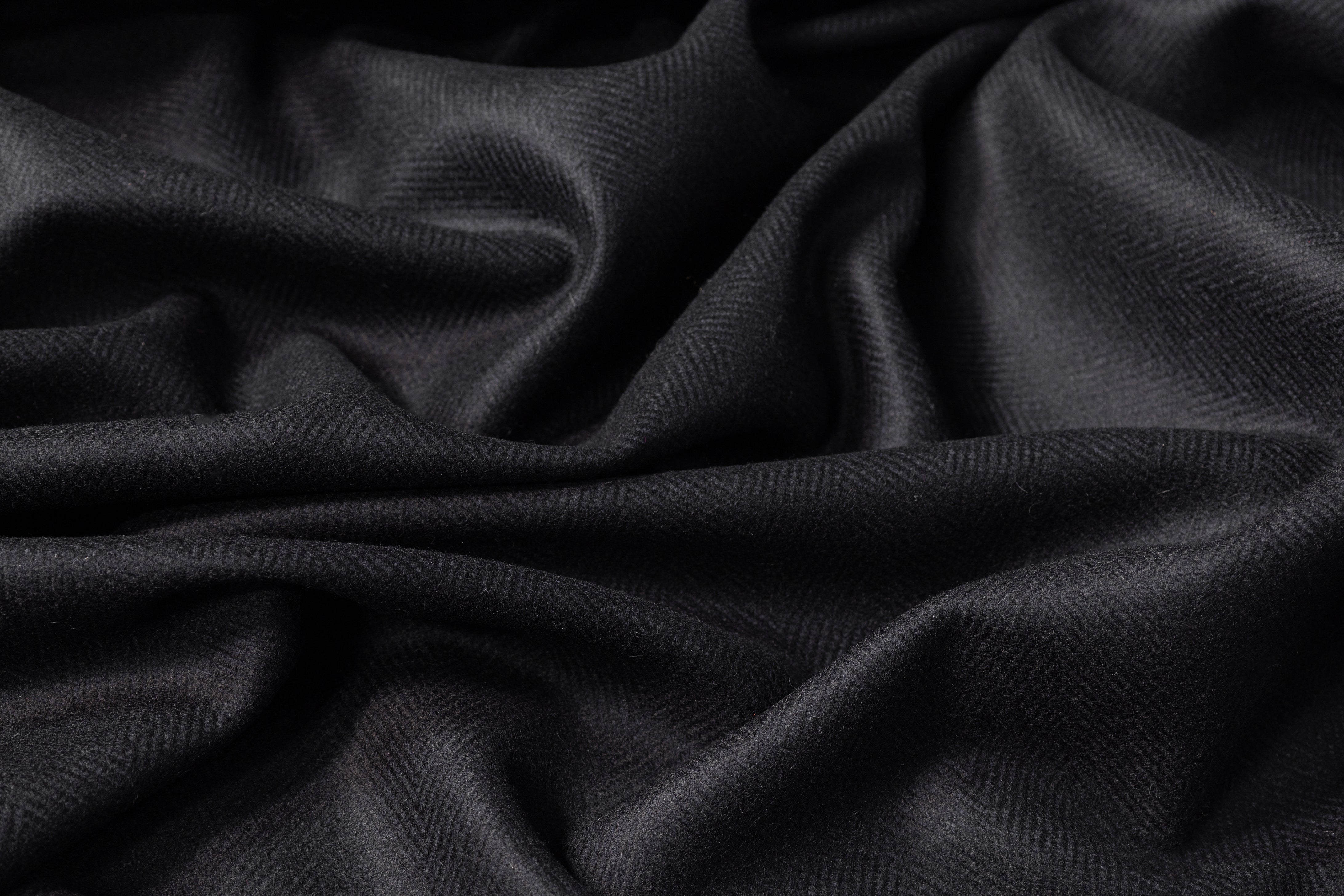 Herringbone Italian Wool Coating - Black