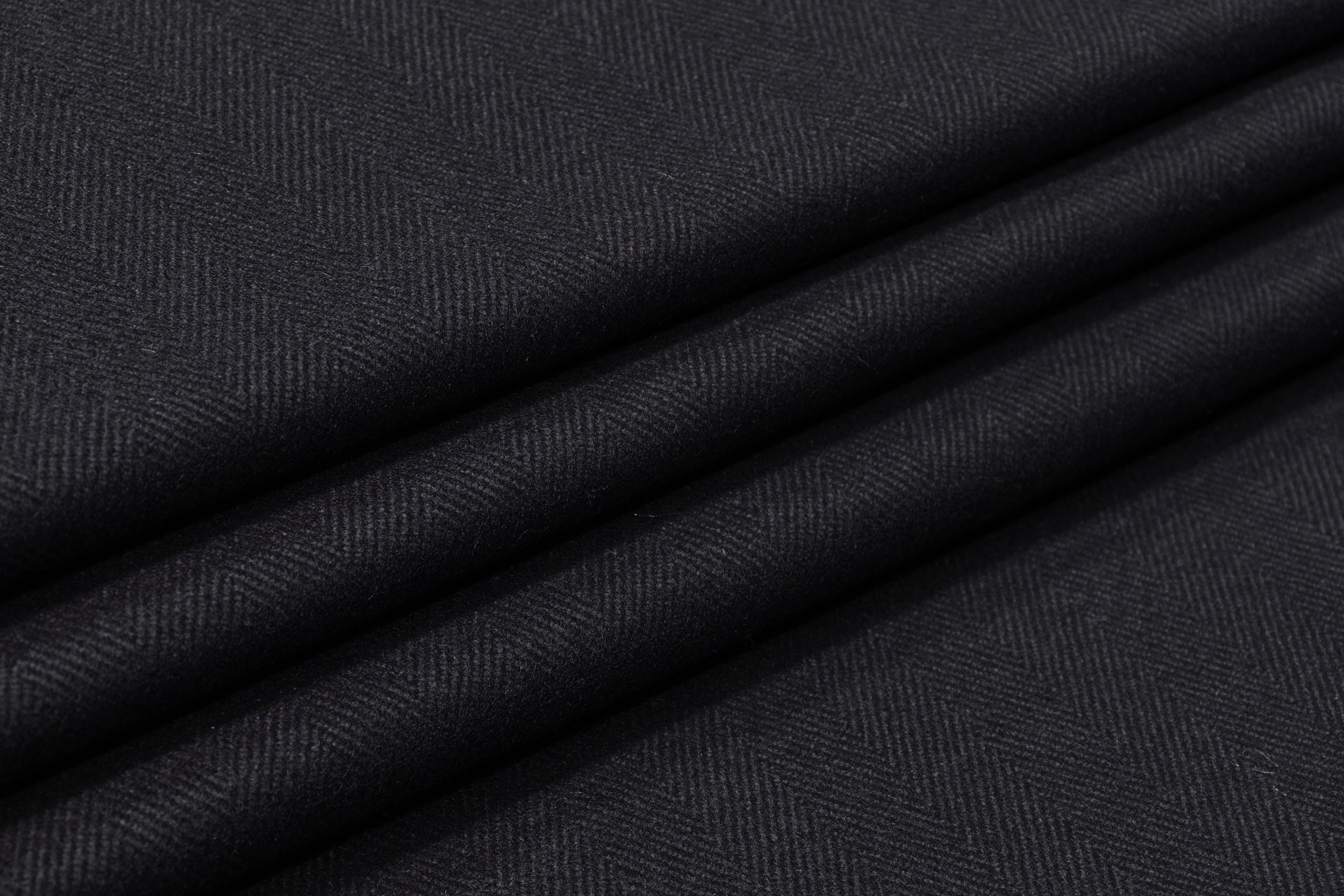 Herringbone Italian Wool Coating - Black
