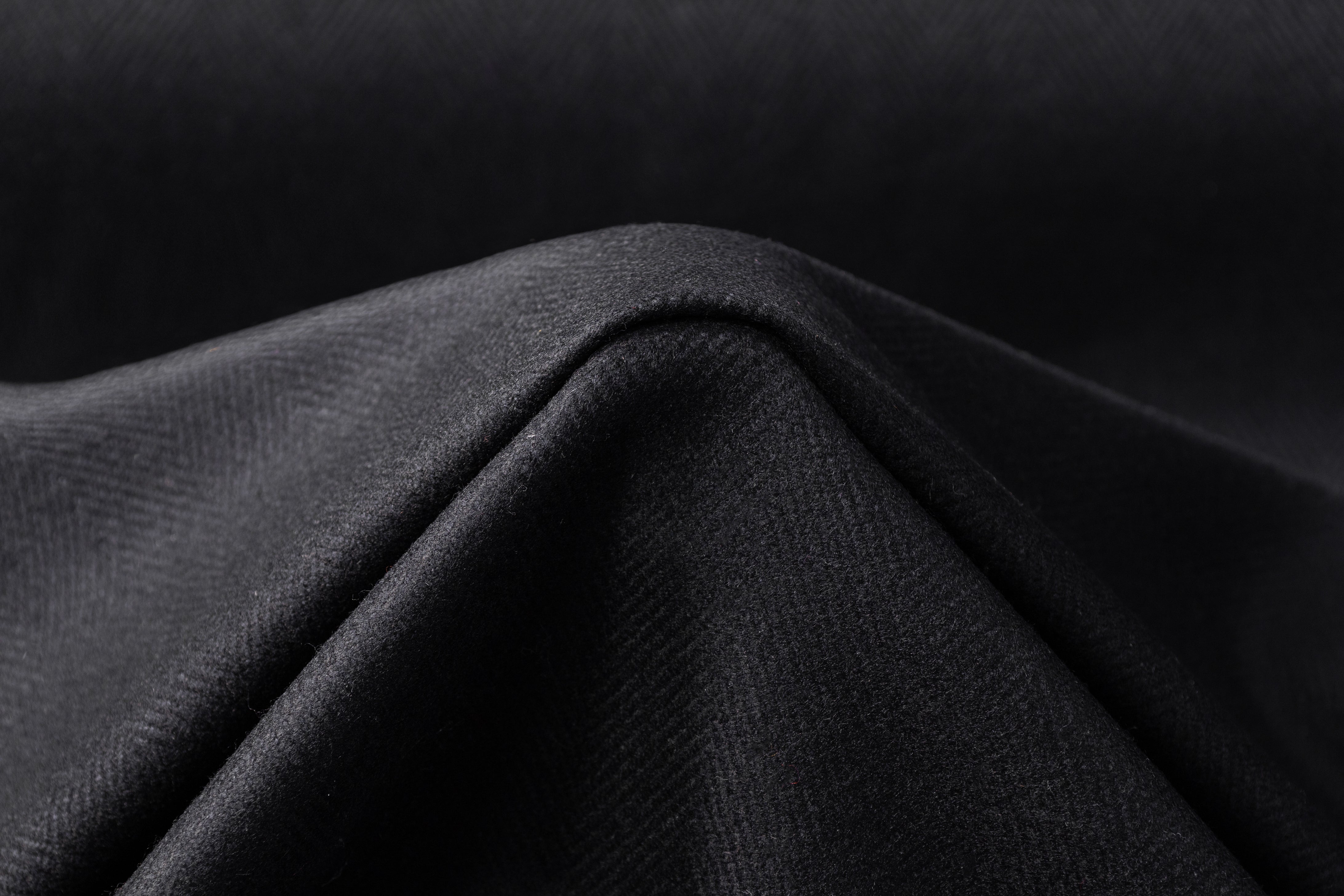 Herringbone Italian Wool Coating - Black