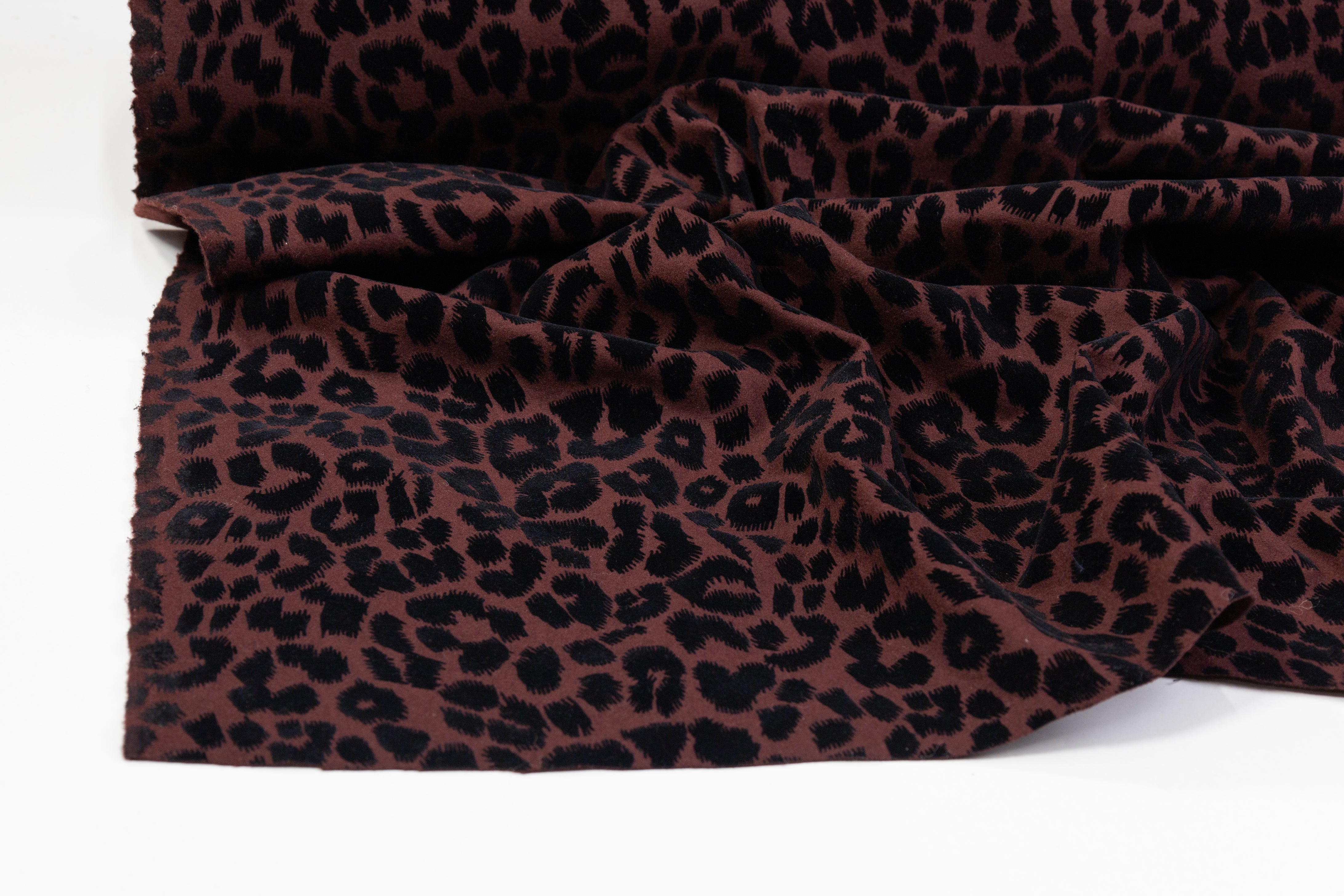 Double Faced Italian Wool with Cheetah Flocking - Wine