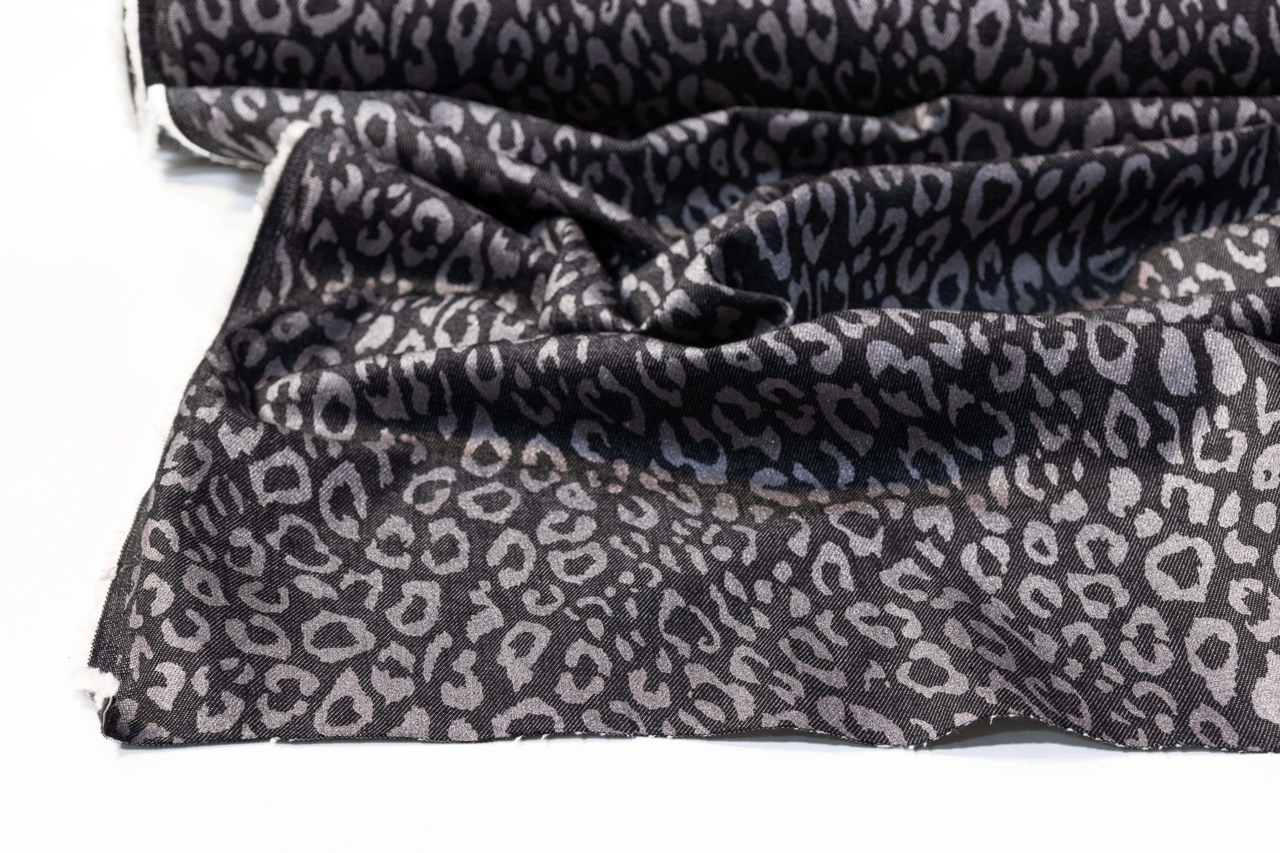 Glitter Leopard Italian Denim - Gray / Silver