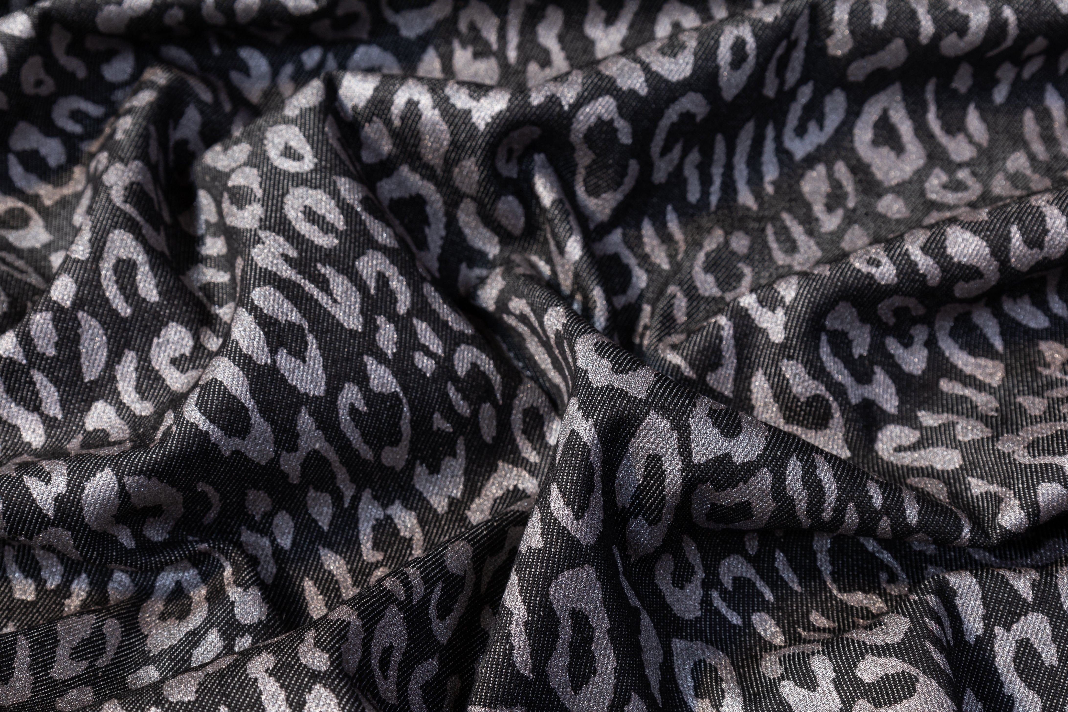 Glitter Leopard Italian Denim - Gray / Silver