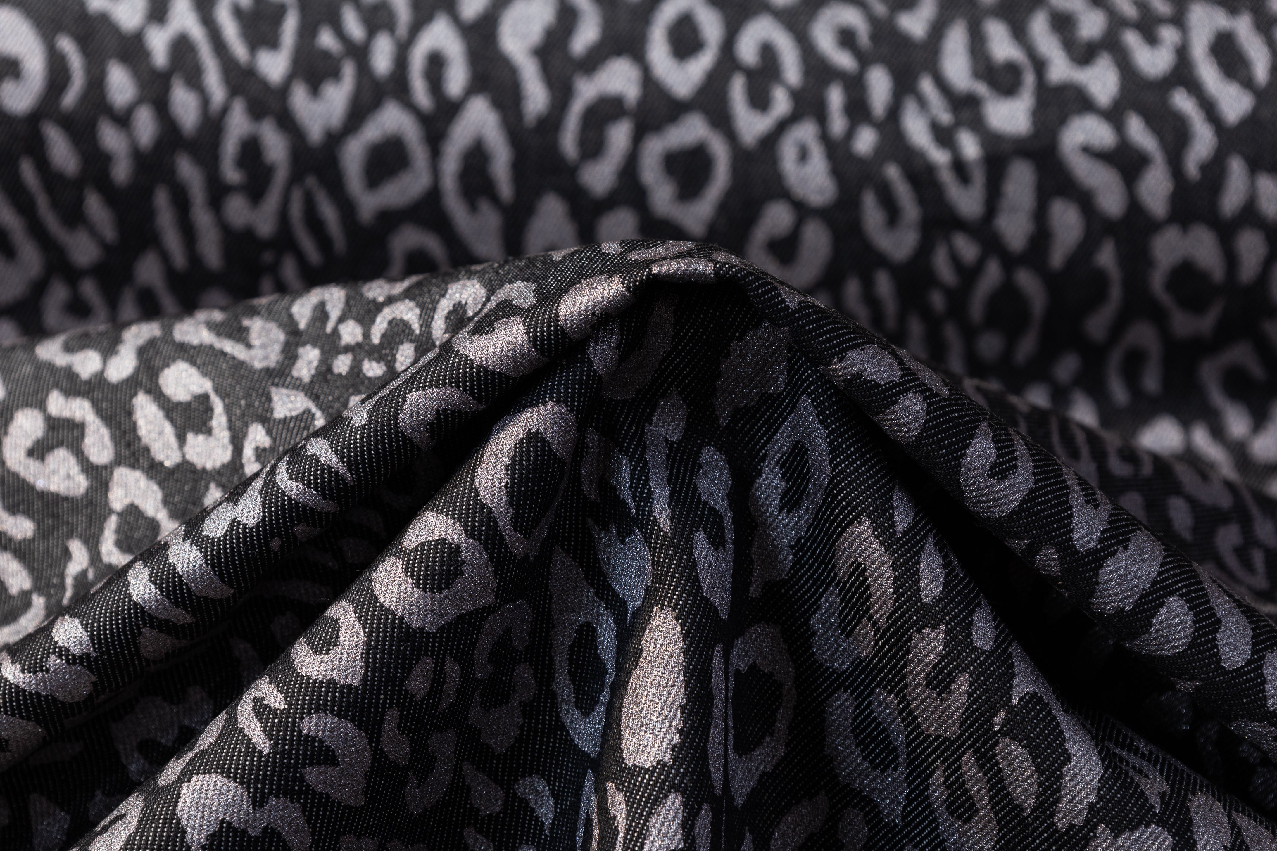 Glitter Leopard Italian Denim - Gray / Silver