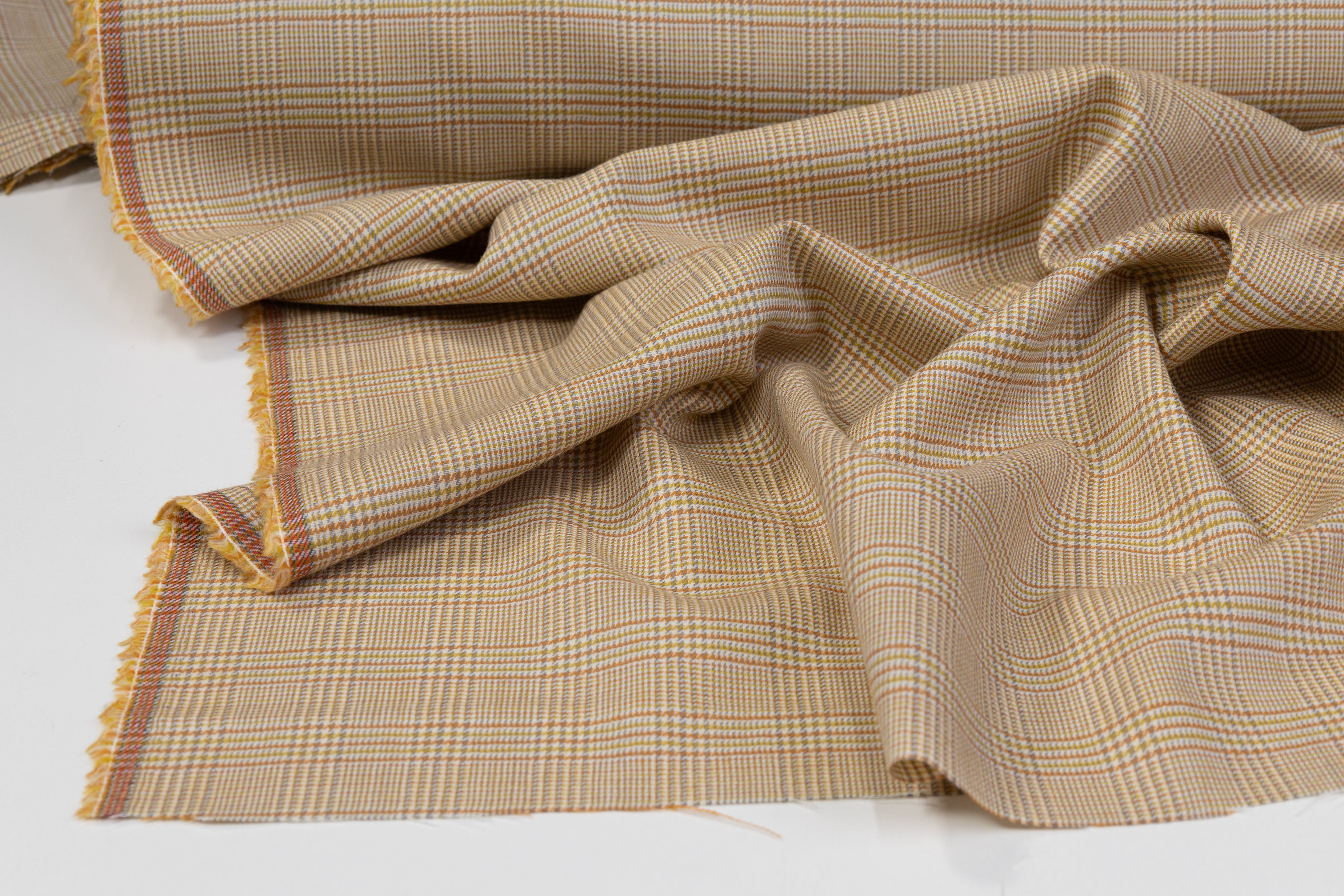 Glen Check Italian Wool Suiting - Beige