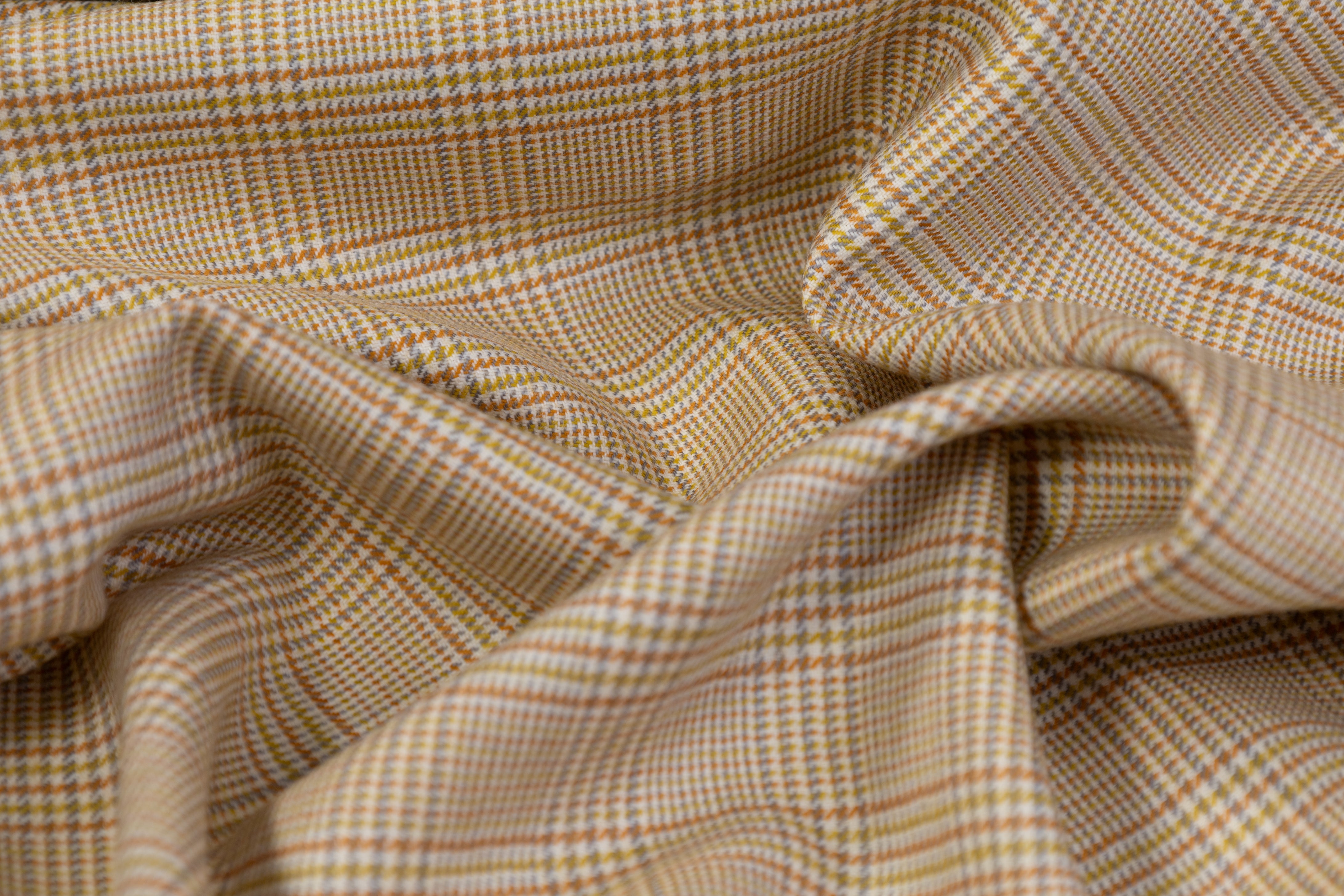 Glen Check Italian Wool Suiting - Beige