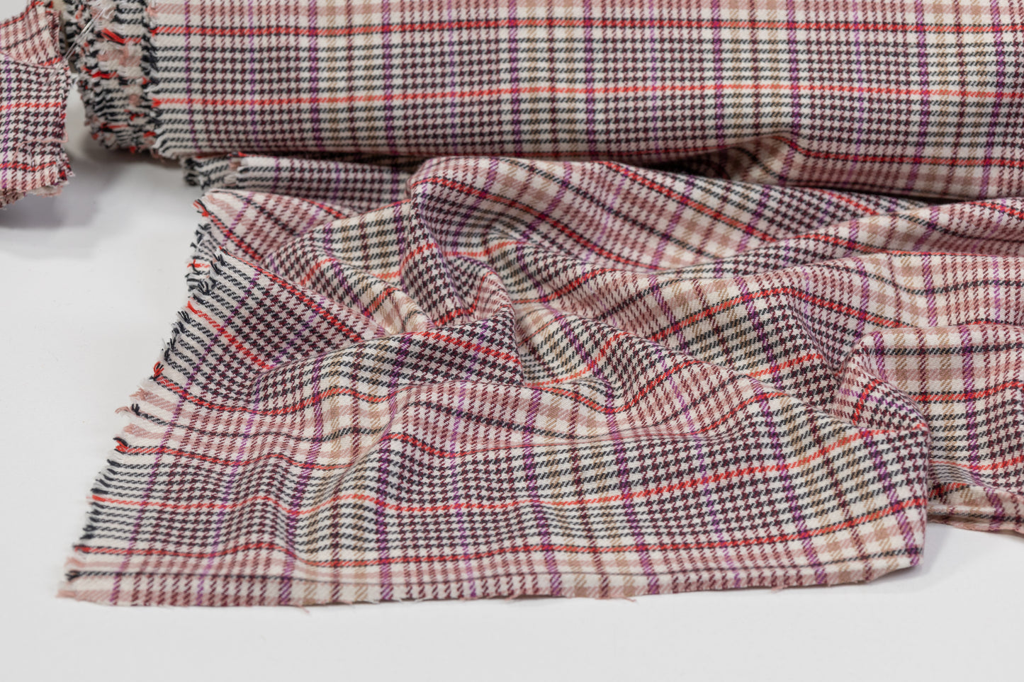 Checked Italian Cotton Wool Blend Suiting - Pink