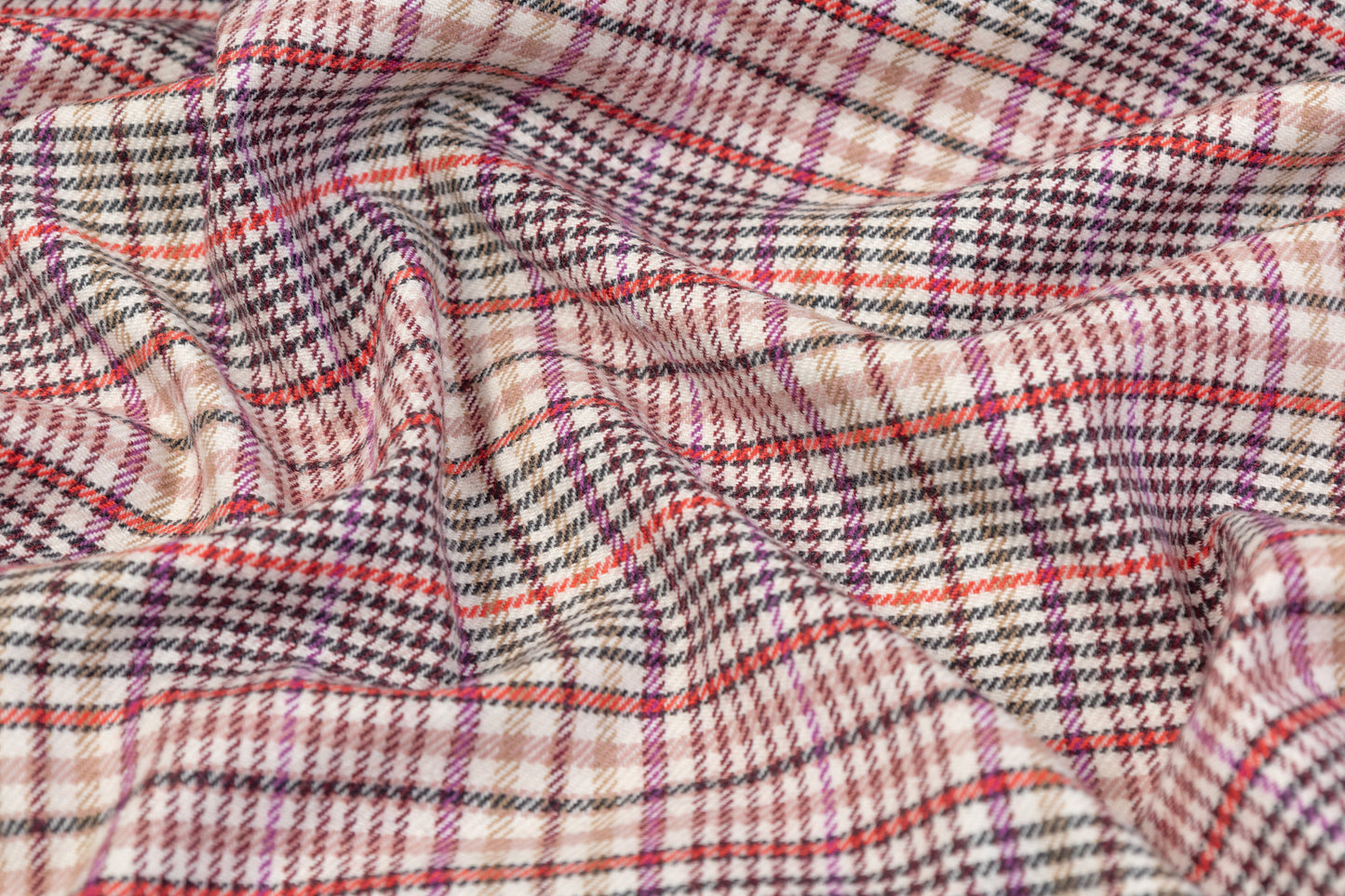 Checked Italian Cotton Wool Blend Suiting - Pink