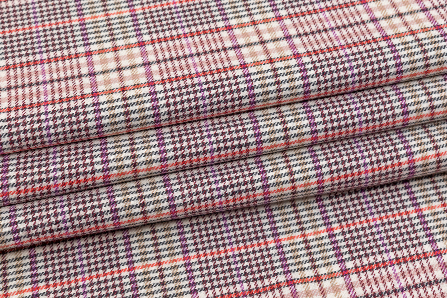 Checked Italian Cotton Wool Blend Suiting - Pink