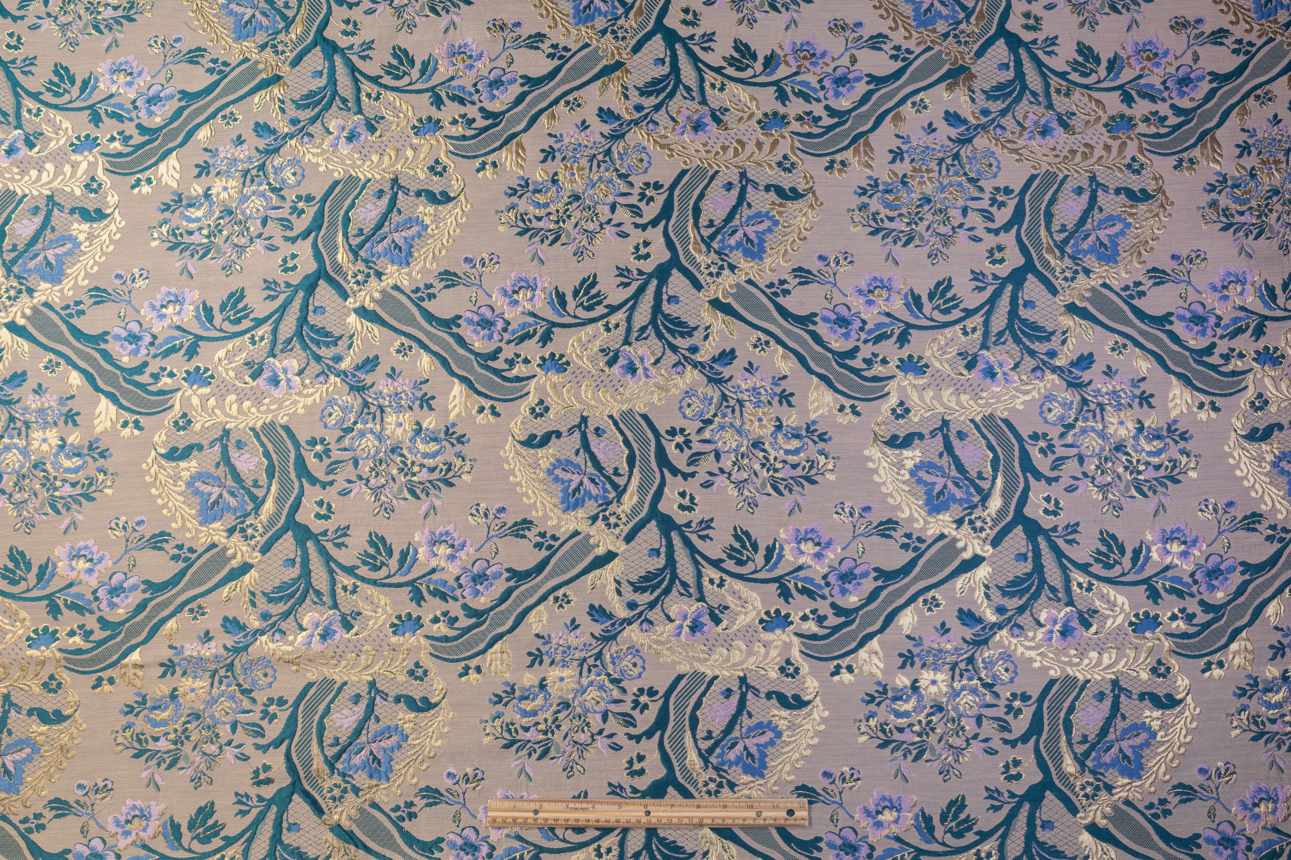 Floral Metallic Italian Brocade - Teal / Gold