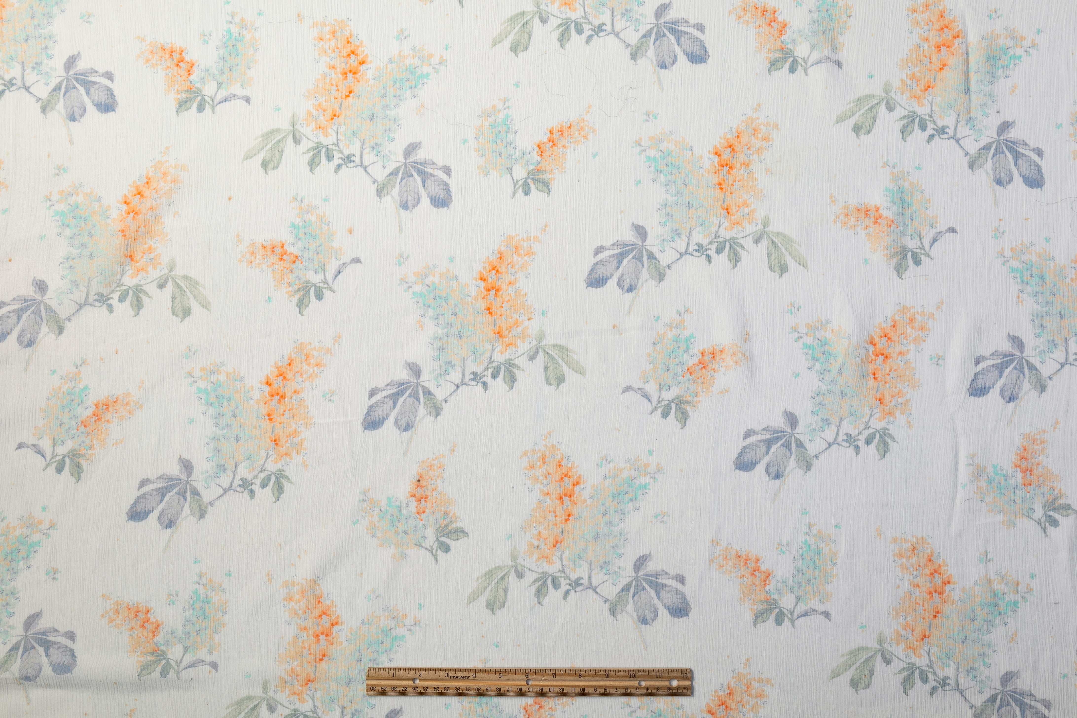 Floral Crinkled Silk Viscose Chiffon - White