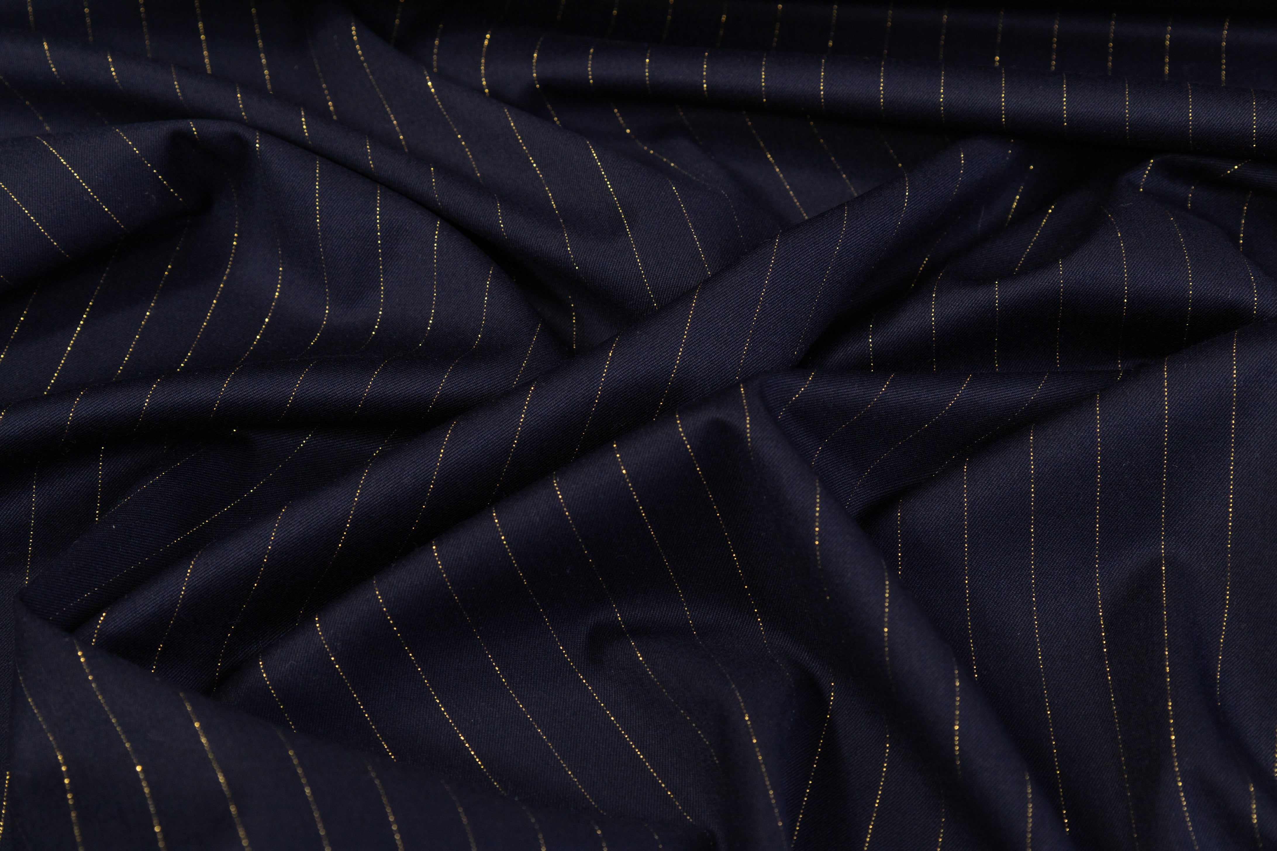 Metallic Pin Striped Italian Suiting - Navy / Gold