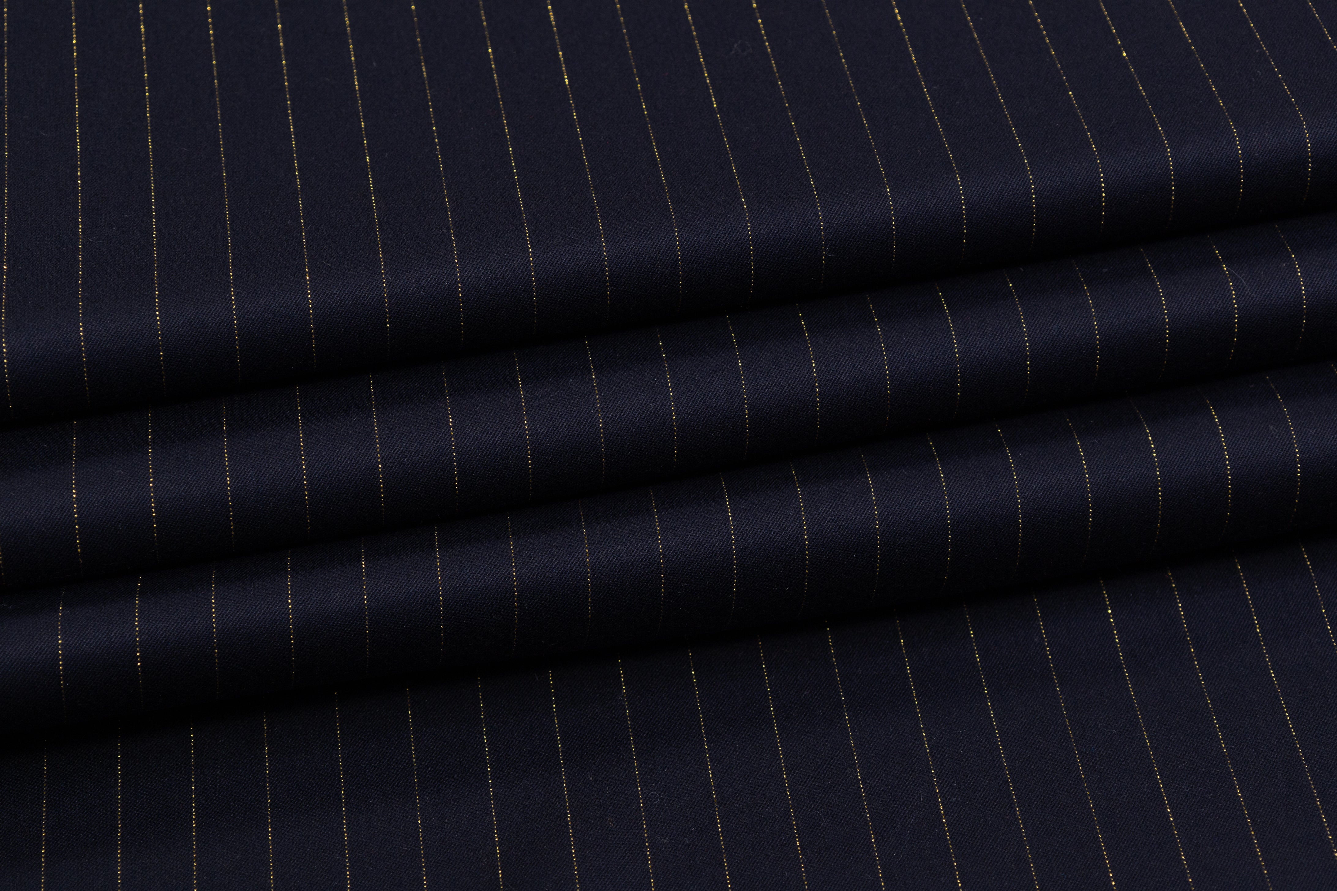 Metallic Pin Striped Italian Suiting - Navy / Gold