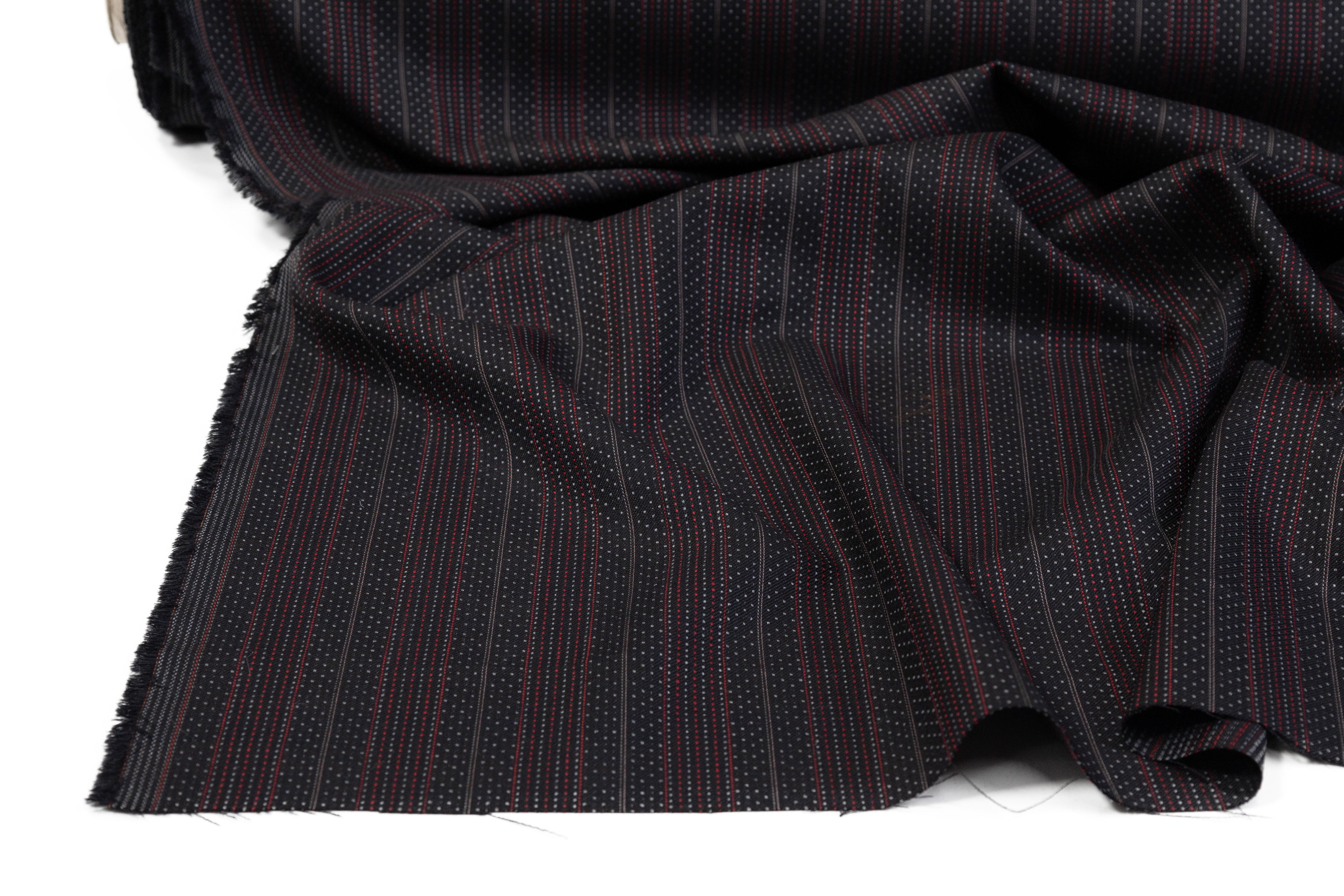 Embroidered Italian Wool Suiting - Black / Red