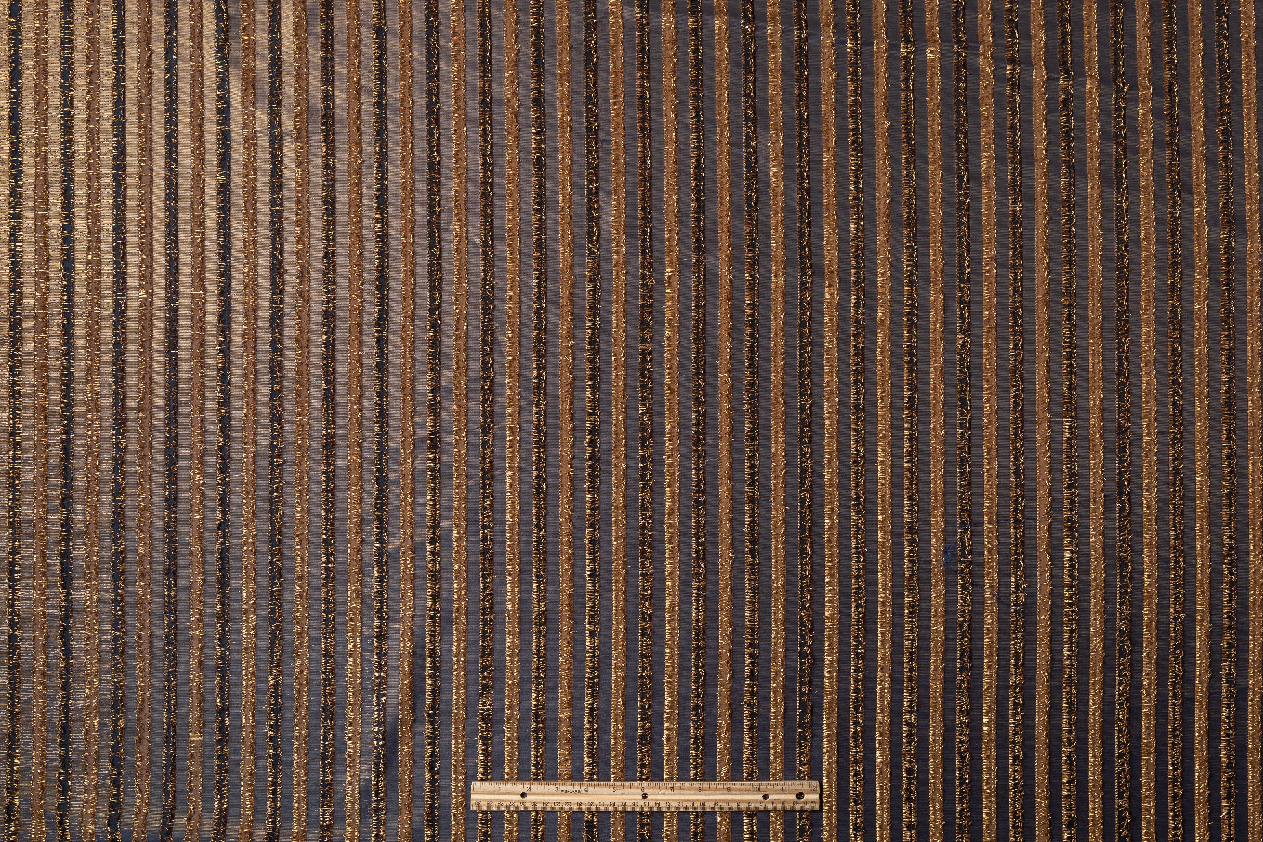 Striped Metallic Fringed Italian Jacquard - Navy / Dark Gold