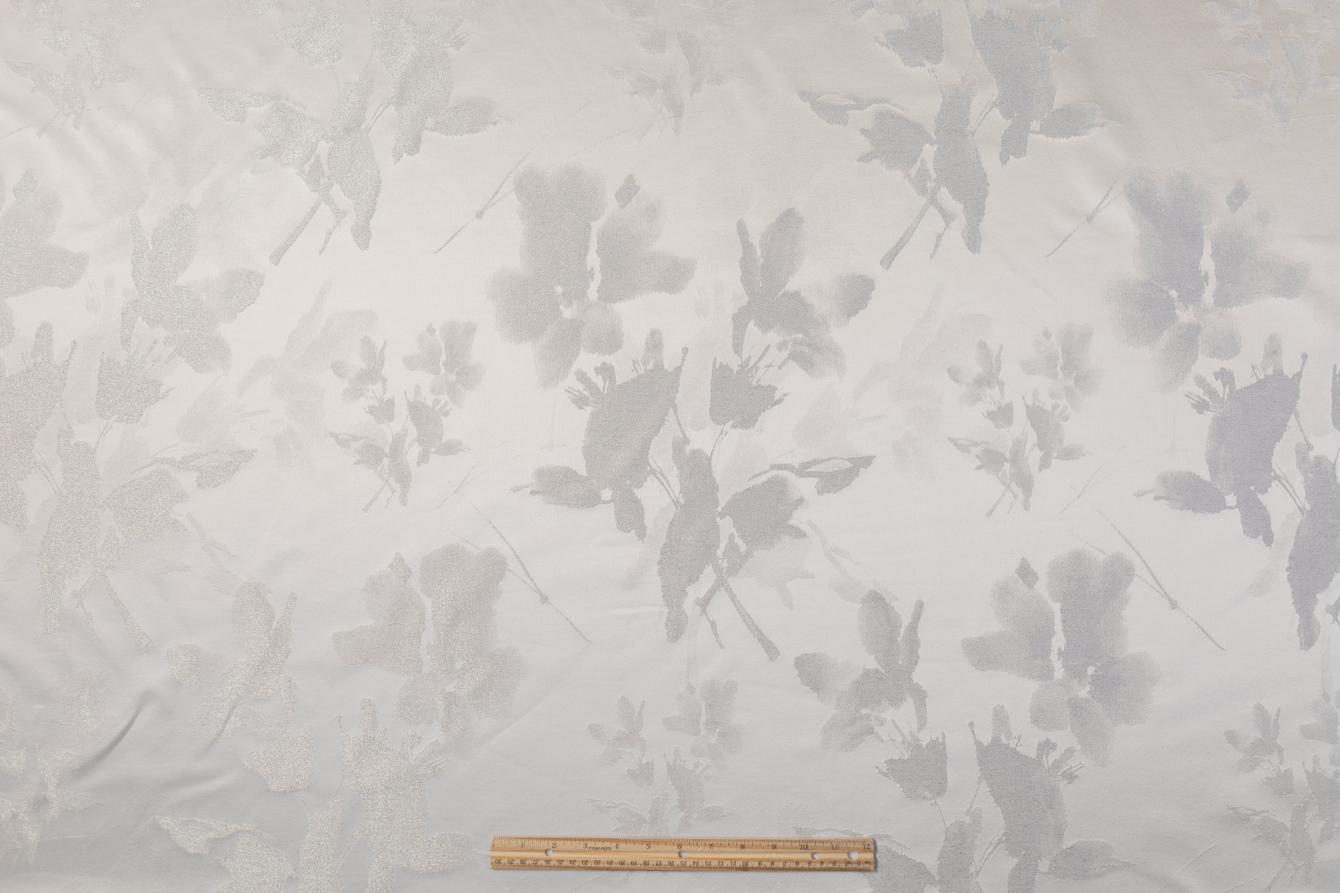 Floral Metallic Italian Satin Brocade - Silver / Gray