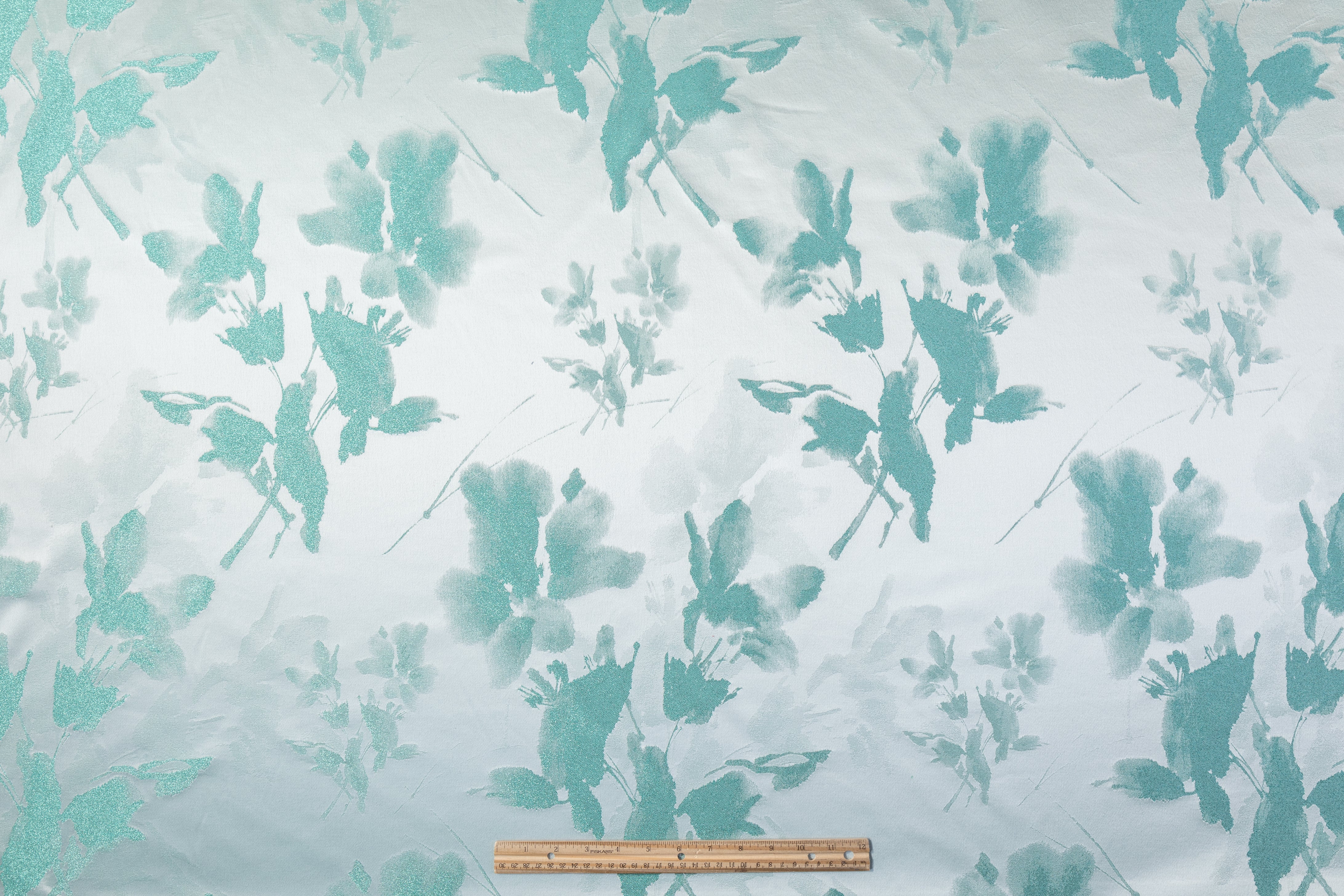 Floral Metallic Italian Satin Brocade - Aqua Green