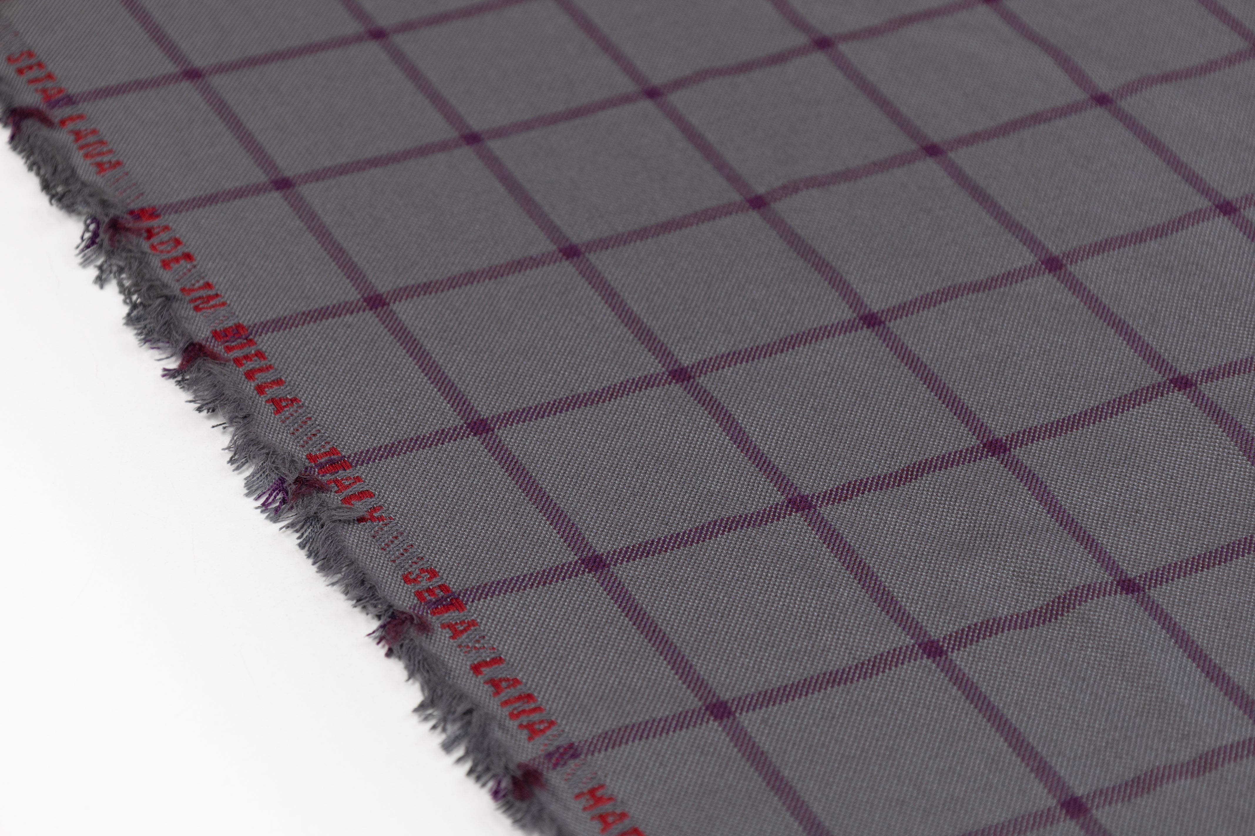 Windowpane Italian Silk and Wool Suiting - Gray / Purple