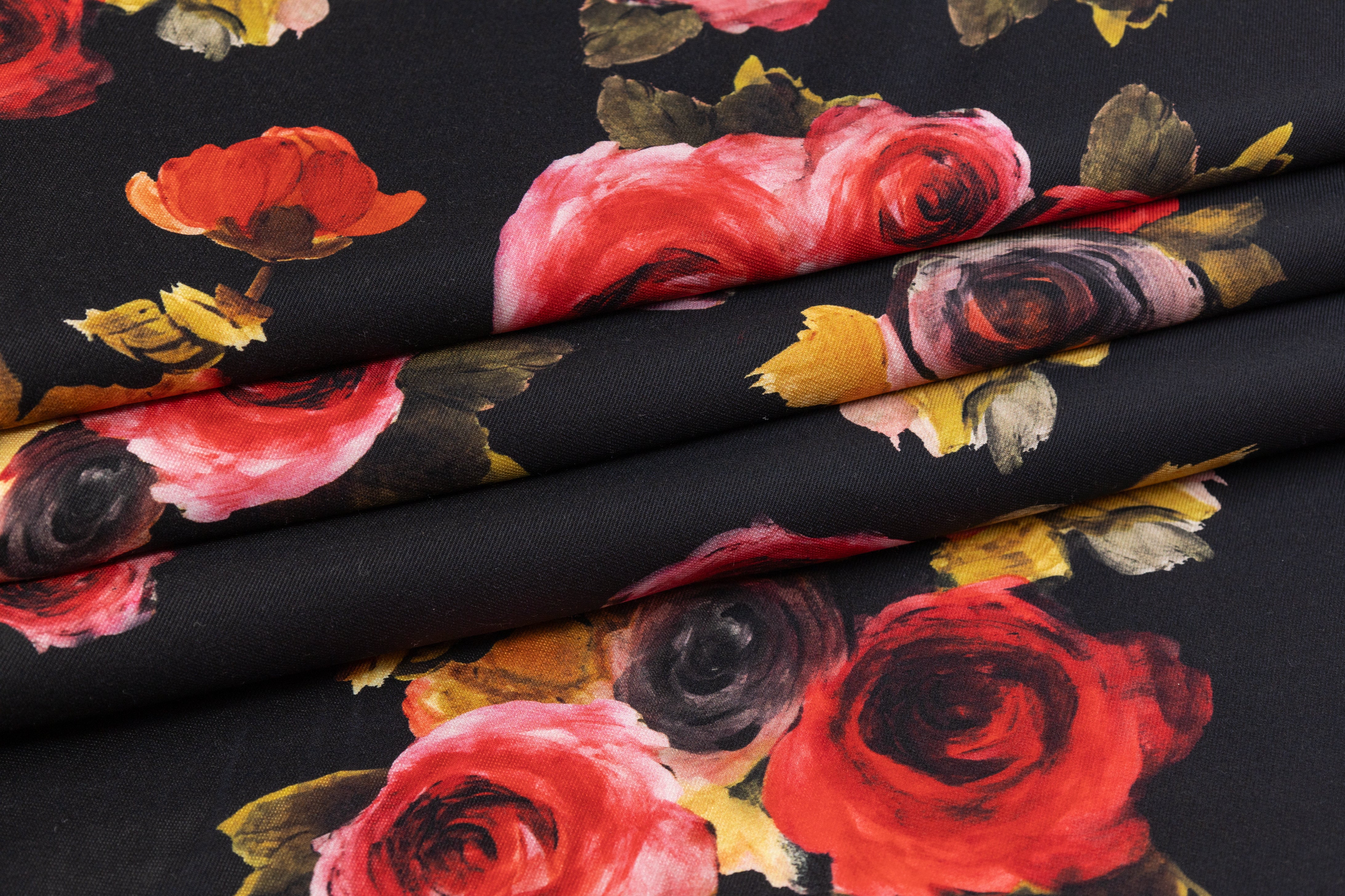 Emanuel Ungaro - Floral Printed Silk and Wool Mikado - Black / Red