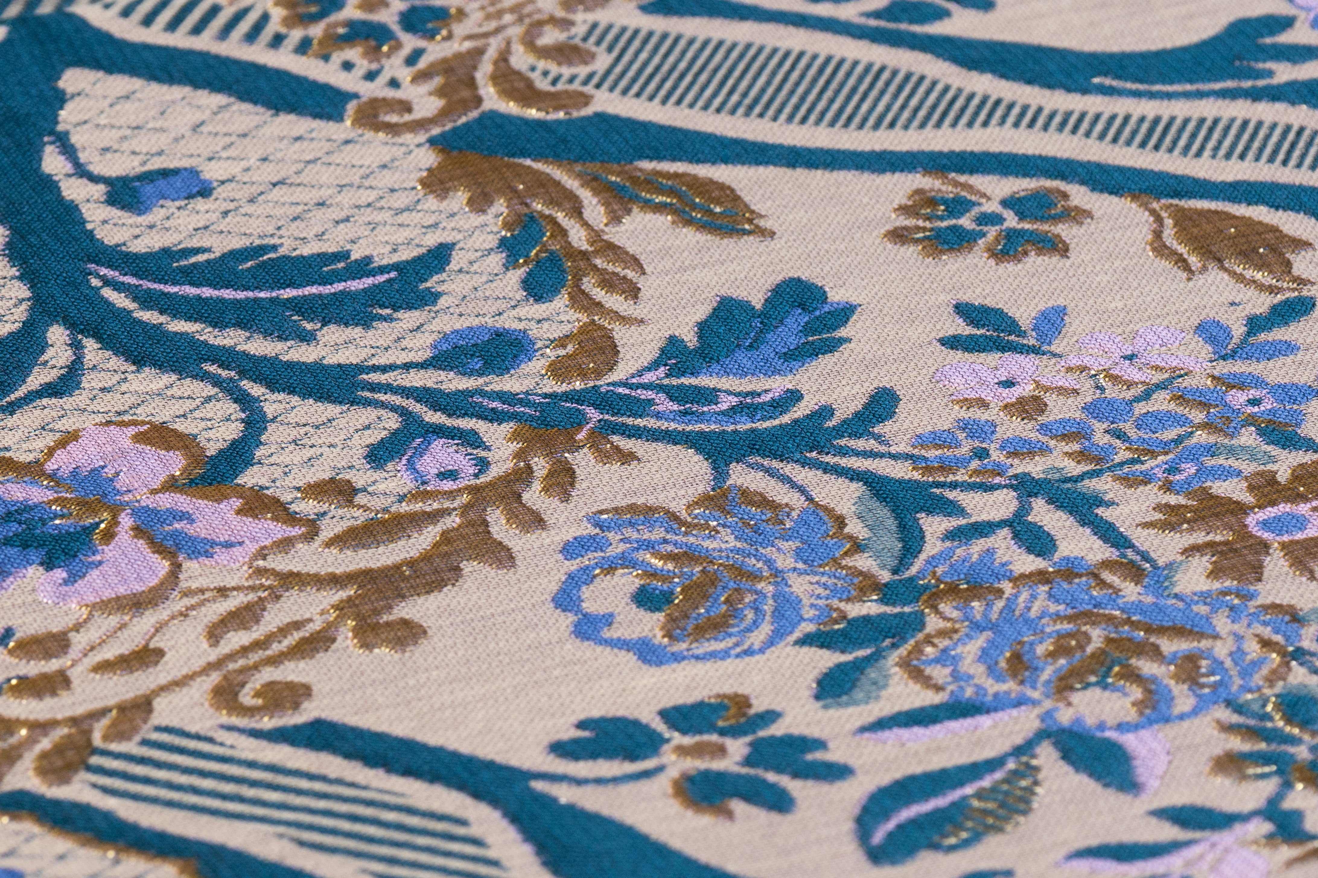 Floral Metallic Italian Brocade - Teal / Gold